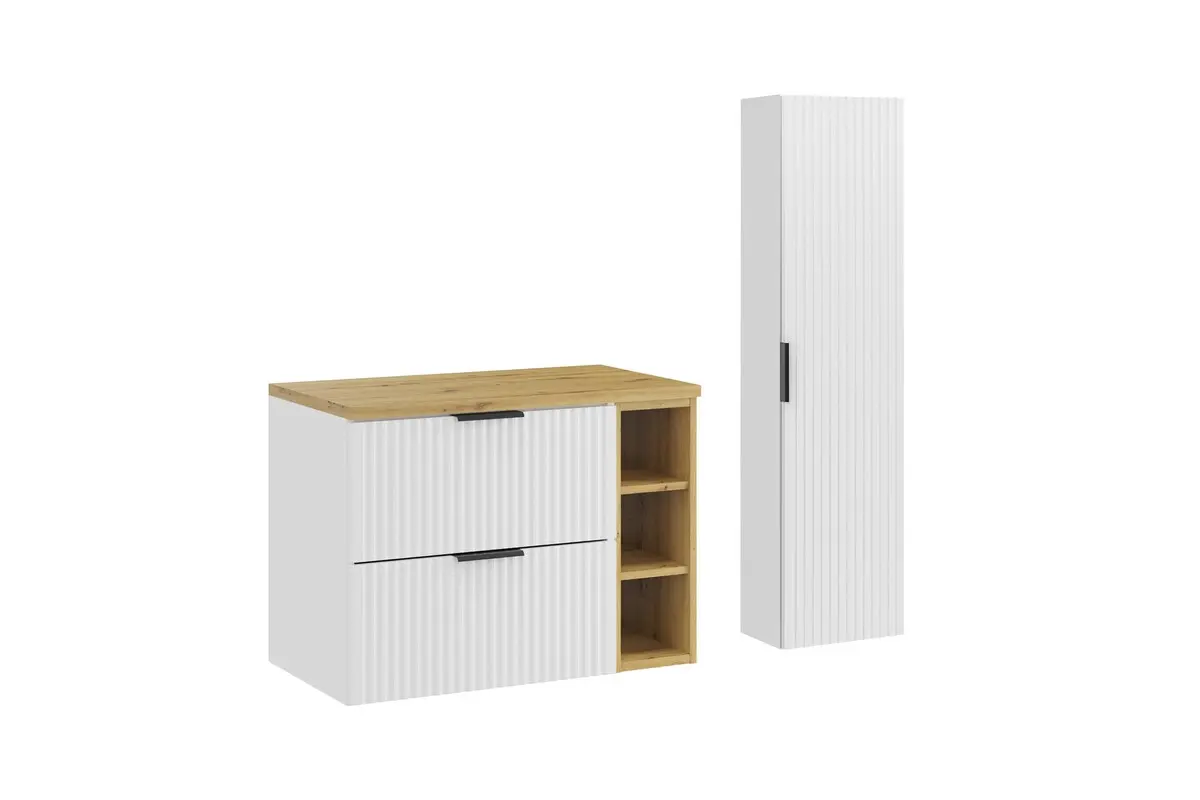 Comad Koupelnová sestava Casad s deskou, bočním regálem a skříňkami 80 cm bílá/dub artisan