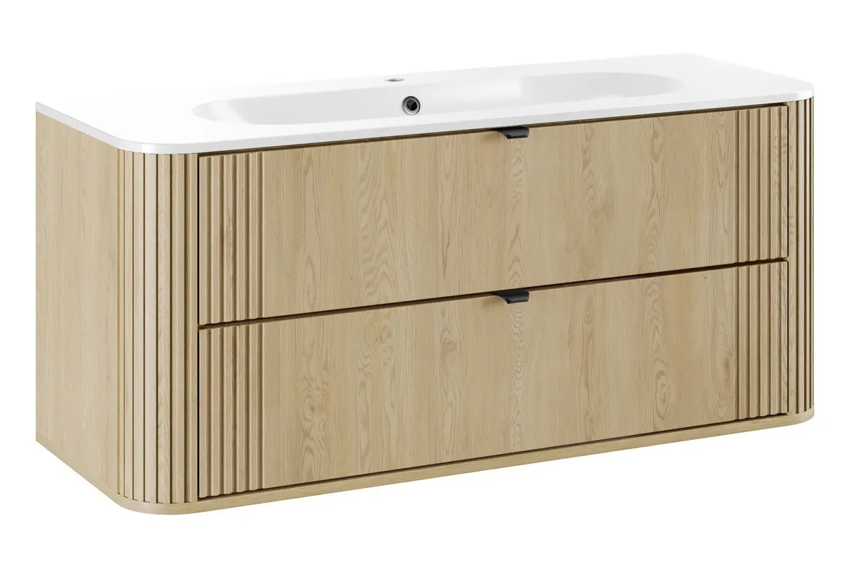 Comad Závěsná skříňka Ovalia Pure se zápustným umyvadlem 120 cm dub cremona