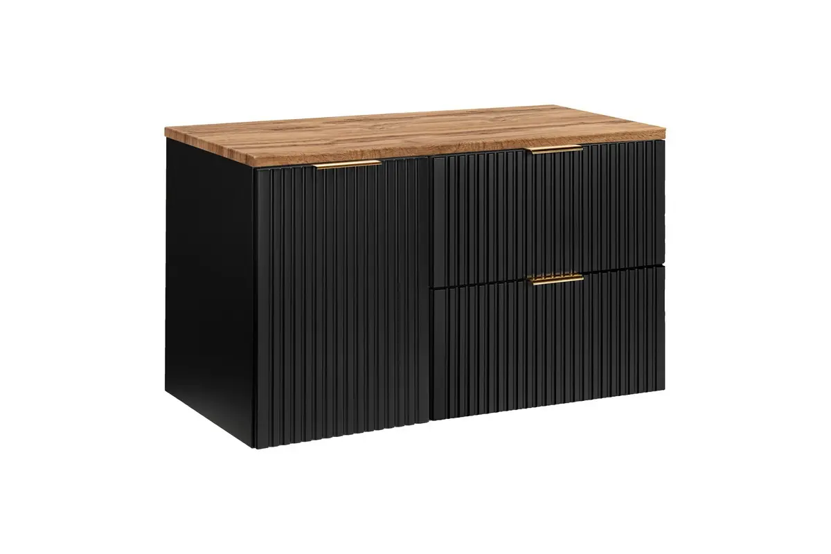 Comad Závěsná skříňka pod umyvadlo Casad s deskou a košem na prádlo 100 cm černá/dub wotan