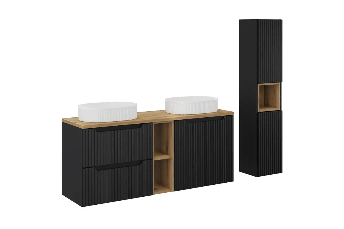 Comad Koupelnová sestava Nova Black se skříňkami a umyvadly 140 cm černá/dub evoke