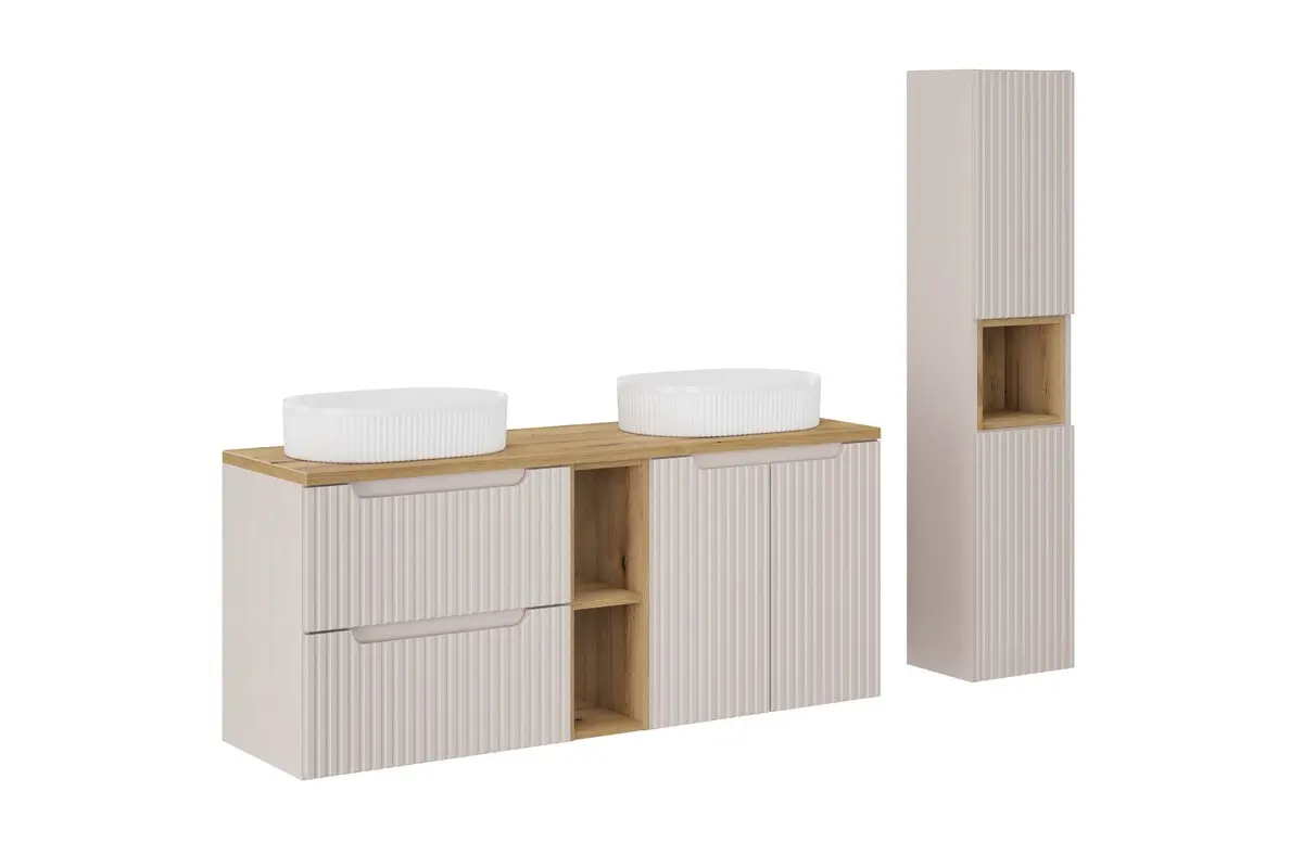 Comad Koupelnová sestava Nova Cashmere se skříňkami a umyvadly 140 cm kašmírová/dub evoke