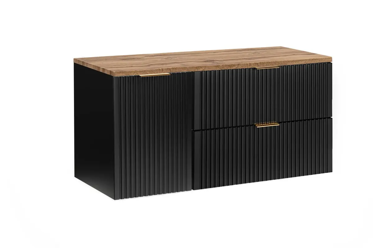 Comad Závěsná skříňka pod umyvadlo Casad s deskou 120 cm dub wotan/černá