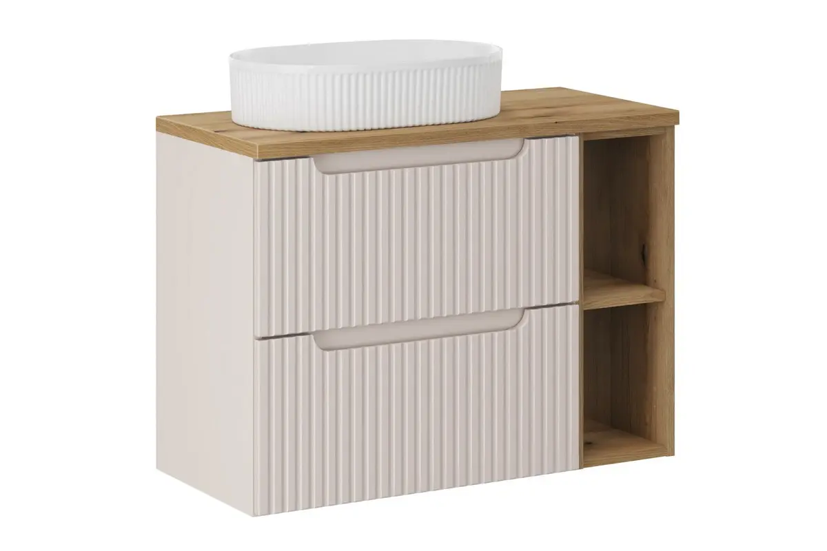 Comad Závěsná skříňka Nova Cashmere Beyond s deskou a umyvadlem 80 cm kašmírová/dub evoke