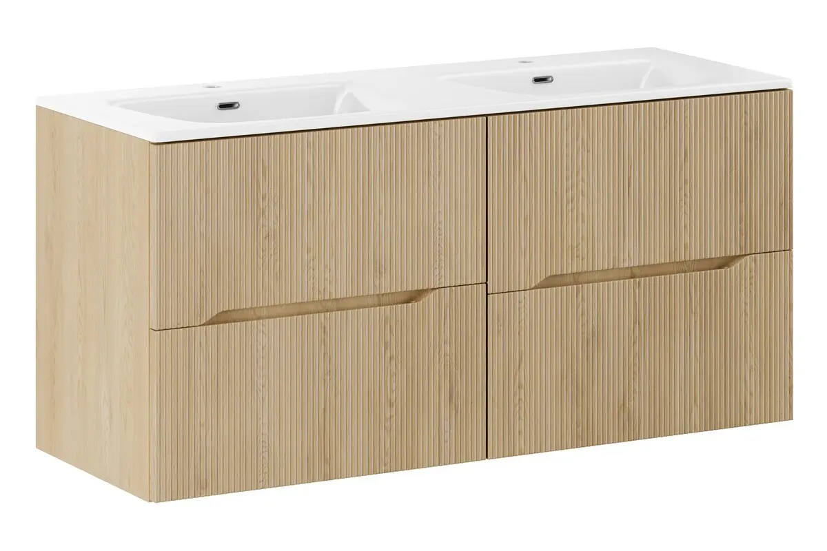Comad Koupelnová skříňka s keramickým dvojumyvadlem Nordic Cremona 120 cm - dub cremona