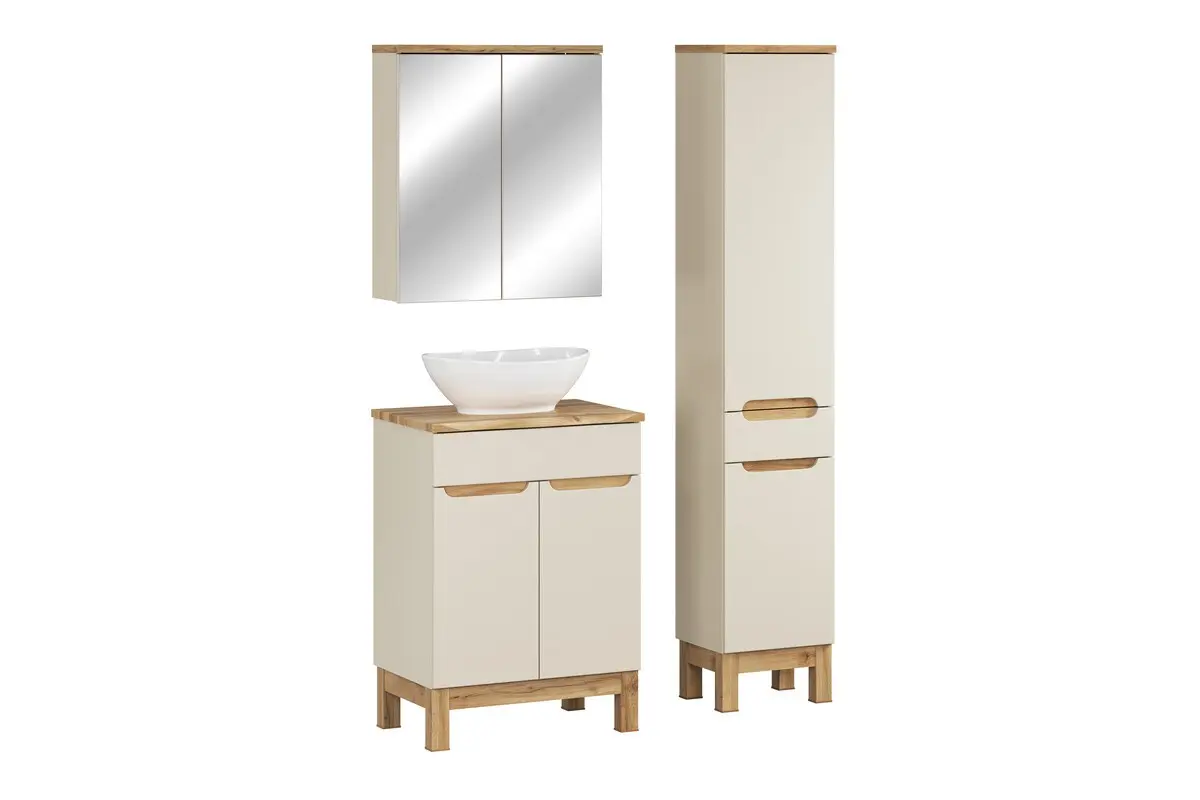Comad Koupelnová sestava Bali Nature Lola s deskou, umyvadlem, skříňkami a zrcadlem 60 cm kašmírová/dub wotan
