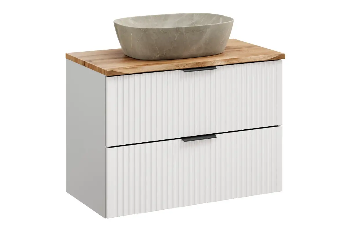 Comad Závěsná skříňka Casad Nature Anna s deskou a umyvadlem 80 cm bílá/dub wotan