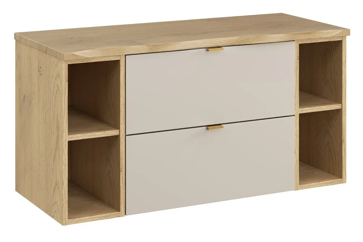 Comad Závěsná skříňka pod umyvadlo Dalia Cashmere Nature s deskou a regály 100 cm kašmír/dub cremona