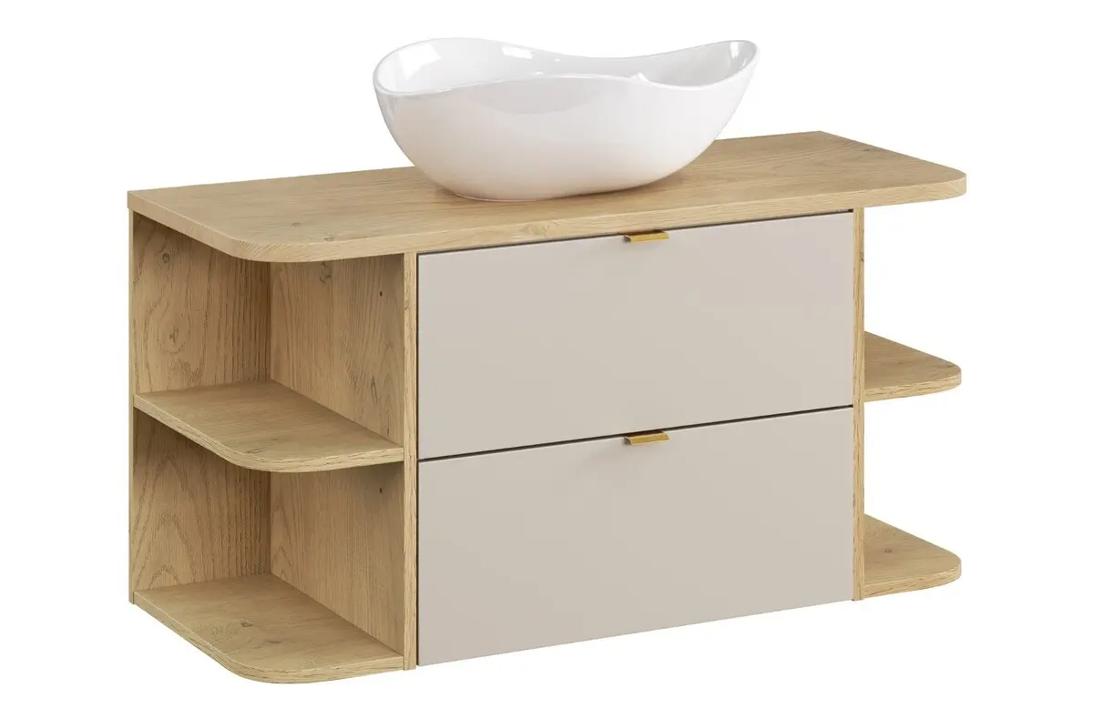 Comad Závěsná skříňka Dalia Cashmere Ovalia s deskou a umyvadlem 100 cm kašmírová/dub cremona