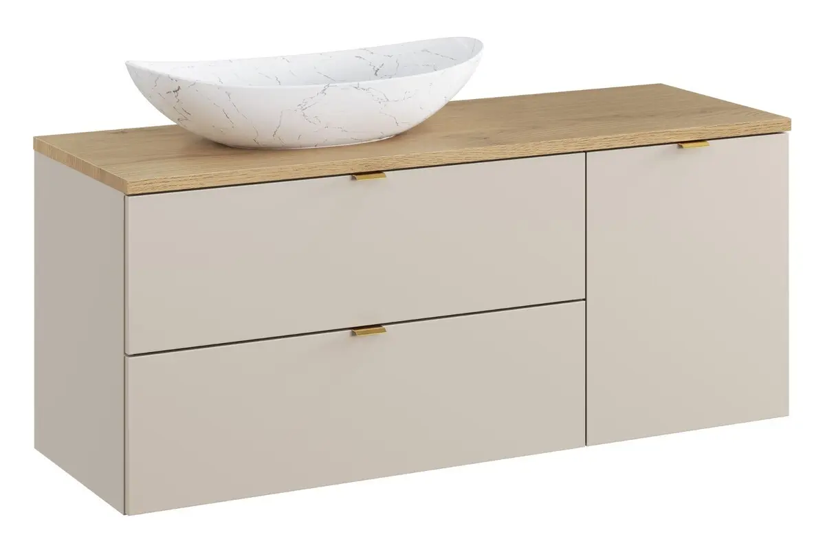 Comad Závěsná skříňka pod umyvadlo Dalia Cashmere Nordic Lena s deskou, košem na prádlo a umyvadlem 120 cm béžová/dub cremona