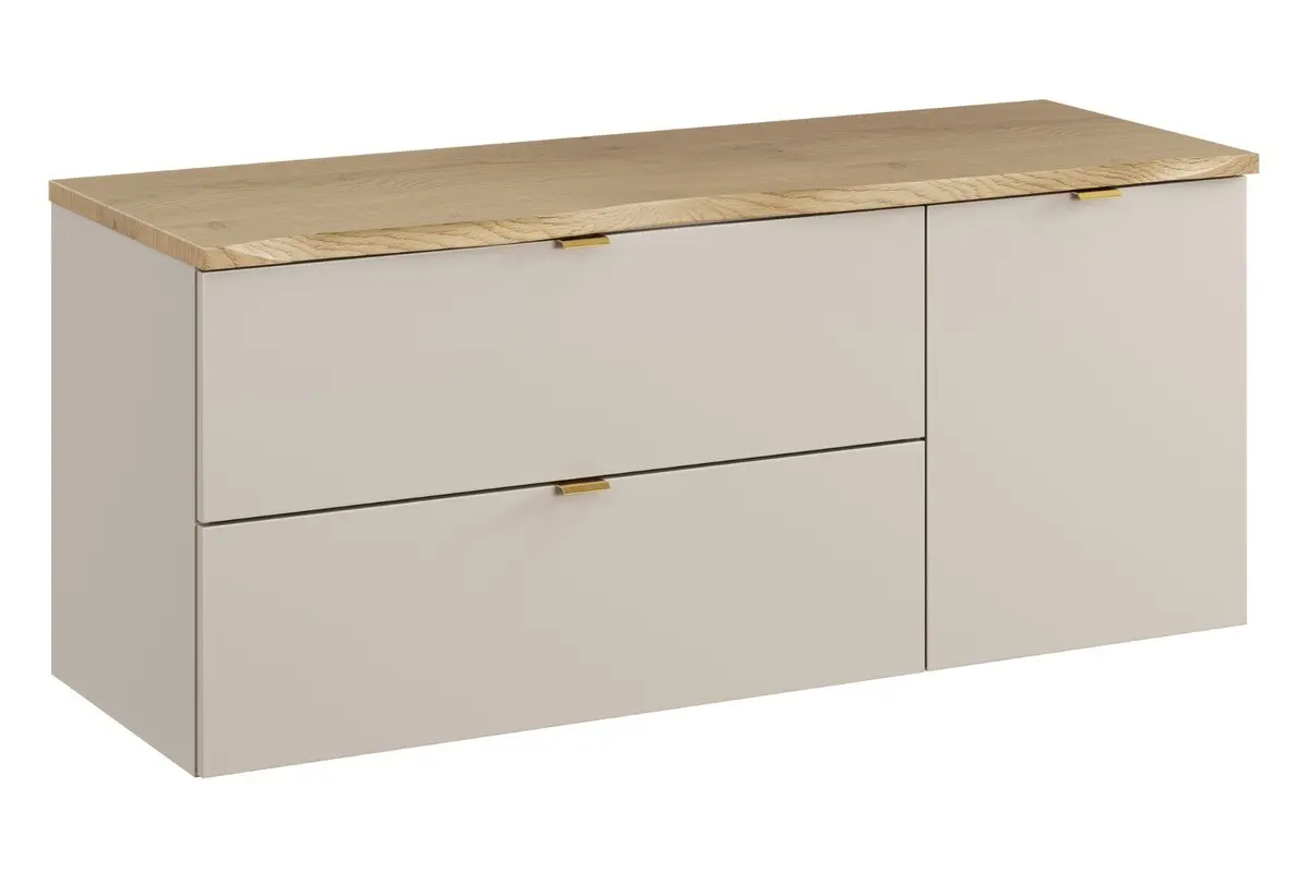 Comad Závěsná skříňka pod umyvadlo Dalia Cashmere Nature s deskou a košem na prádlo 120 cm béžová/dub cremona