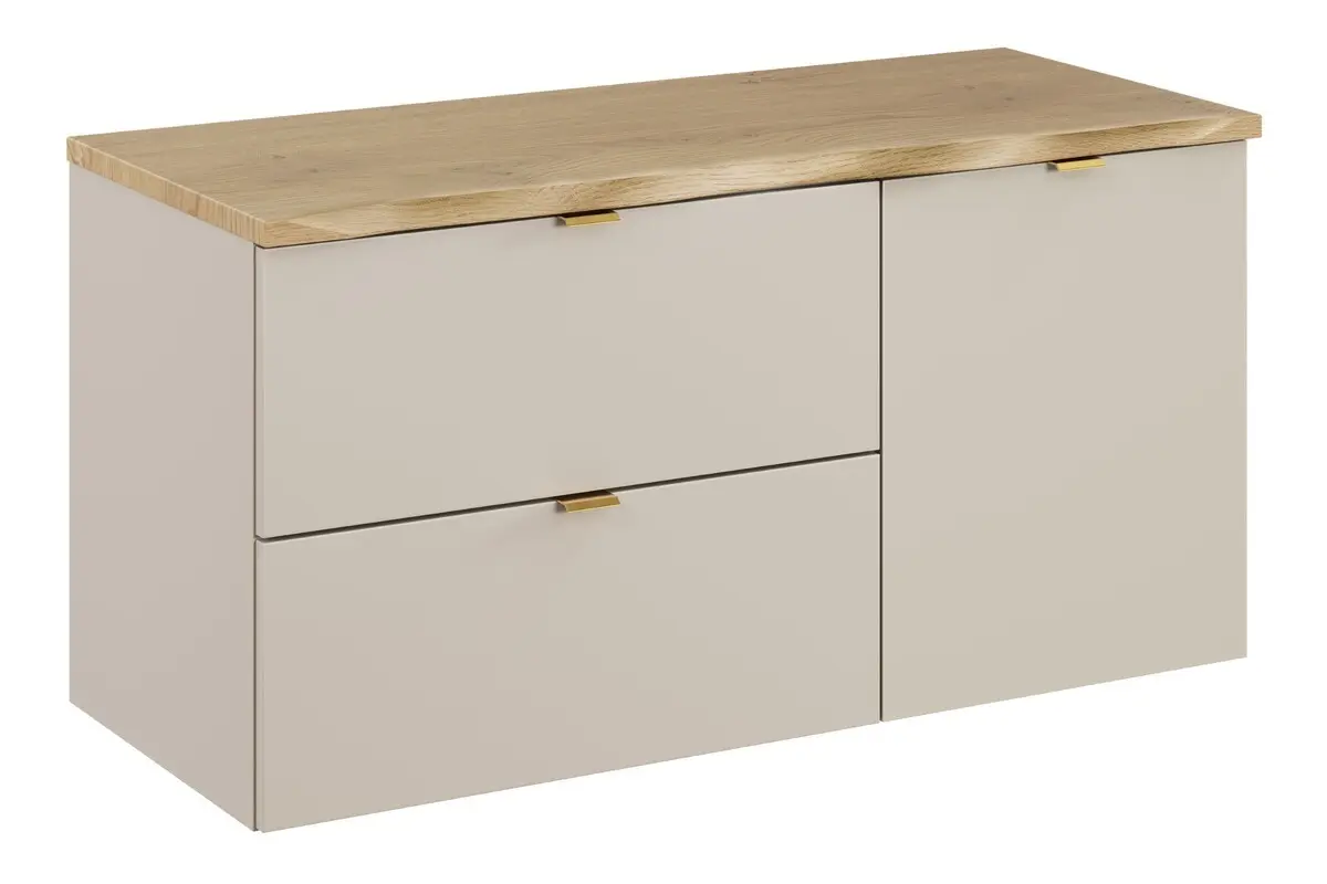 Comad Závěsná skříňka pod umyvadlo Dalia Cashmere Nature s košem na prádlo a deskou 100 cm dub cremona/kašmírová