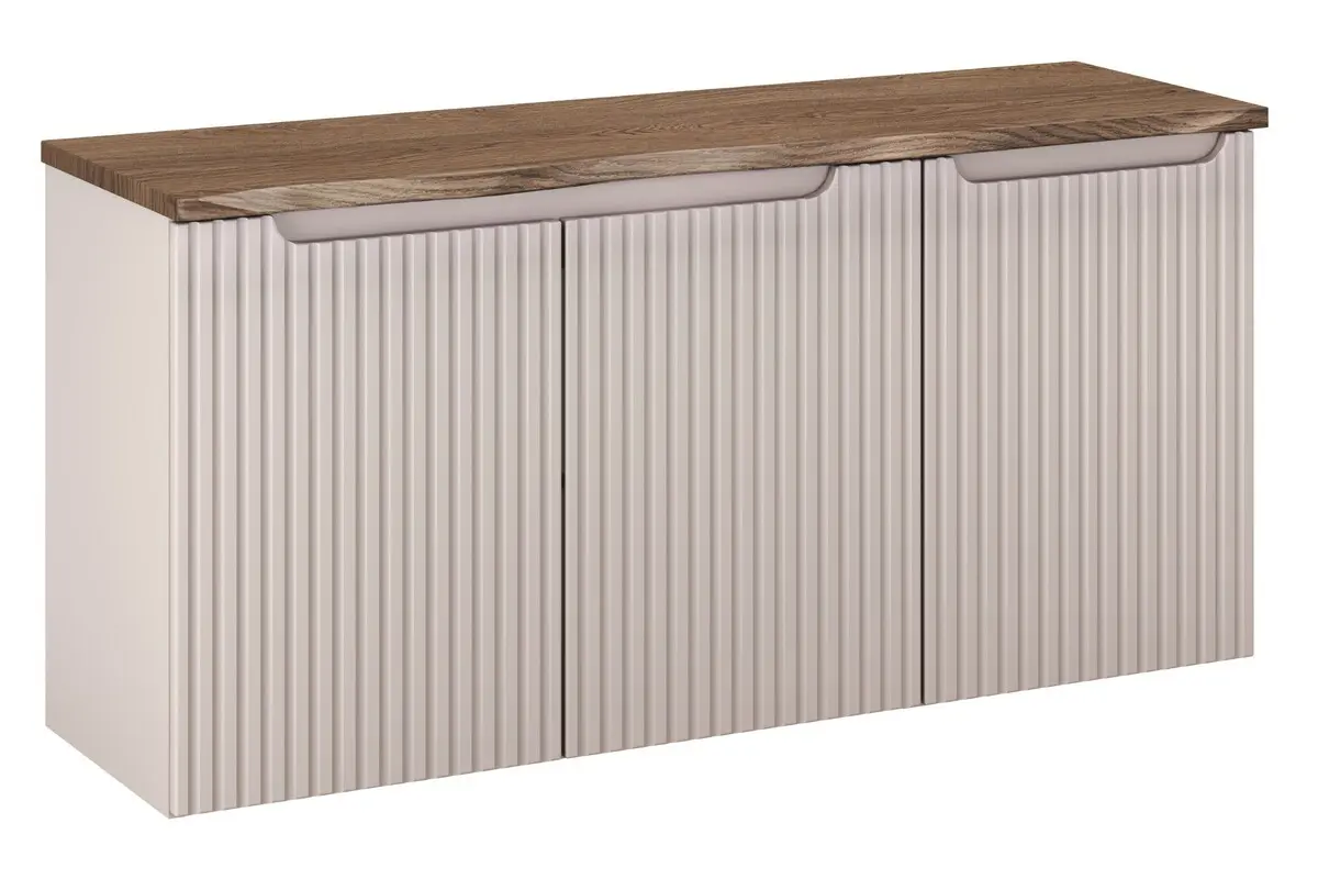 Comad Závěsná skříňka pod umyvadlo Nova Cashmere s deskou a košem na prádlo 120 cm kašmírová/dub casella
