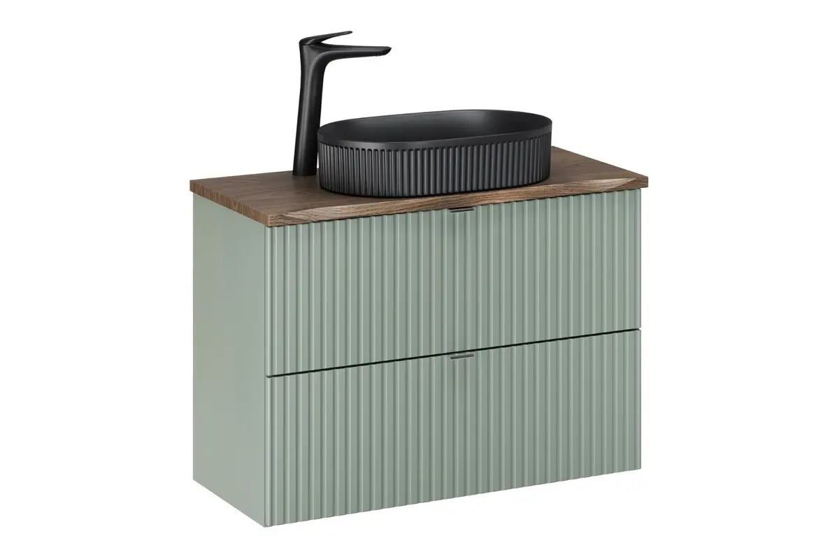 Comad Závěsná skříňka Line Reed Green Beyond s deskou a umyvadlem 80 cm zelená/dub casella