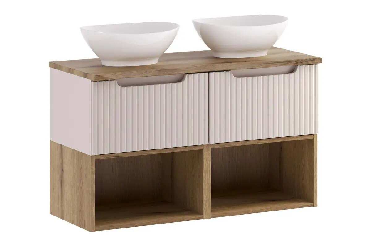 Comad Závěsná skříňka Nova Cashmere Lola s deskou a umyvadly 100 cm kašmírová/dub coast evoke