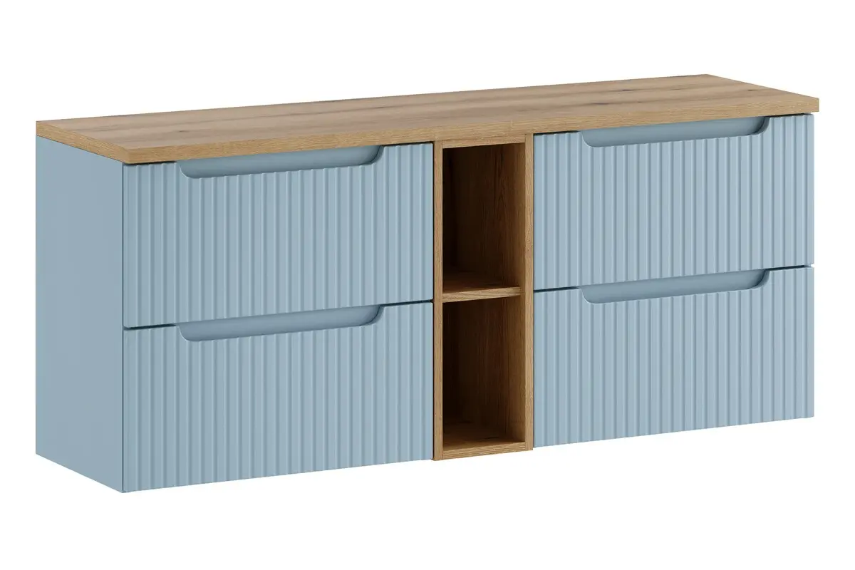 Comad Závěsná skříňka pod umyvadlo Nova Denim s deskou a skříňkami 140 cm modrá/dub coast evoke