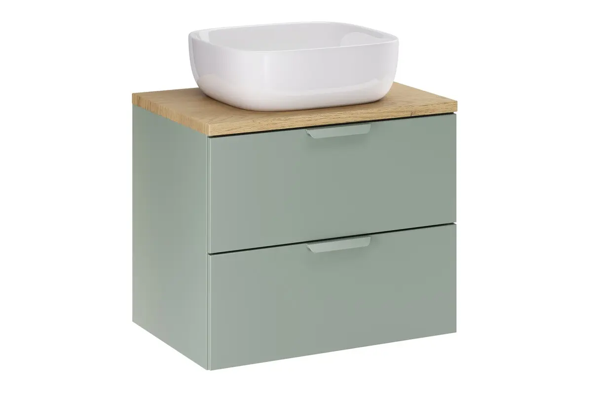 Comad Závěsná skříňka Aster Smile s deskou a umyvadlem 60 cm zelená/dub cremona
