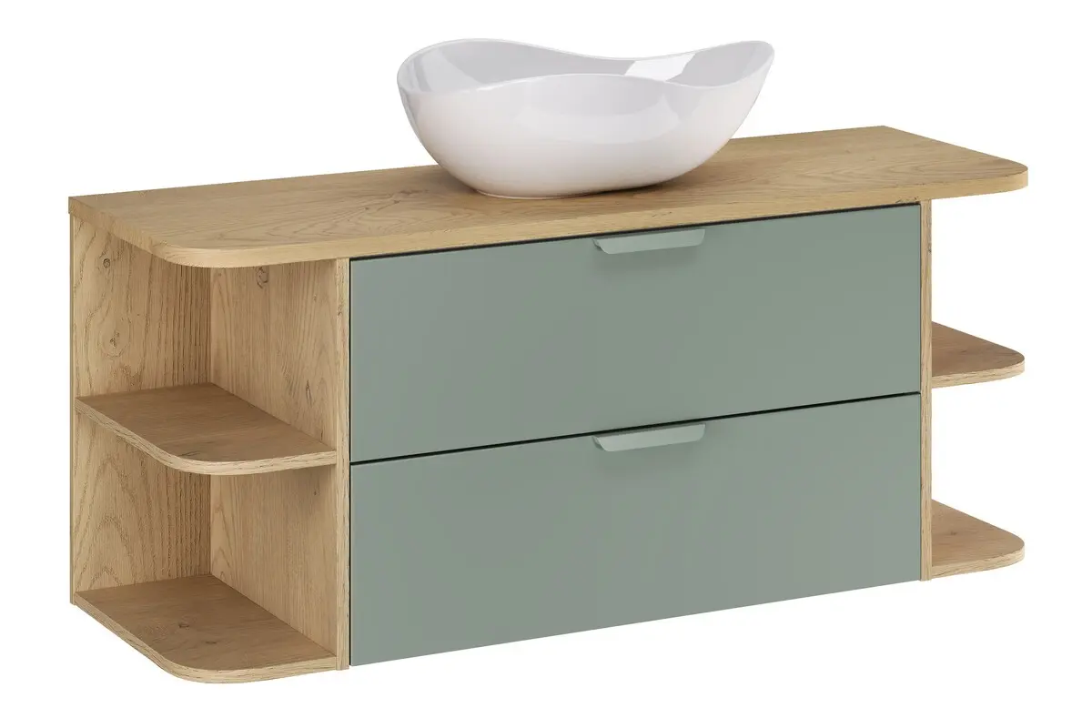 Comad Závěsná skříňka Aster Ovalia Cloud s umyvadlem 120 cm dub cremona/zelená