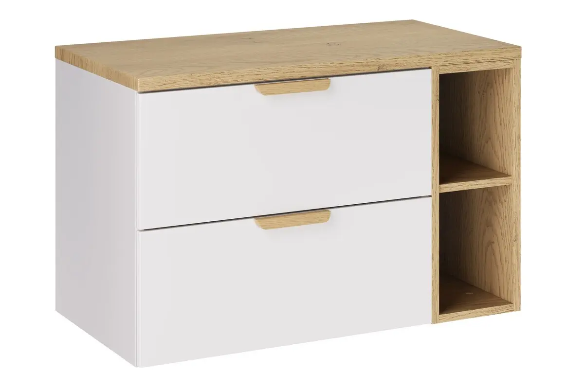 Comad Závěsná skříňka pod umyvadlo Aster Nordic s deskou a regálem 80 cm bílá/dub cremona