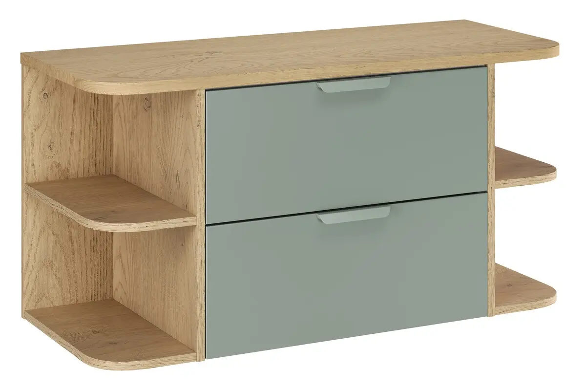 Comad Závěsná skříňka pod umyvadlo Aster Ovalia s deskou 100 cm dub cremona/zelená