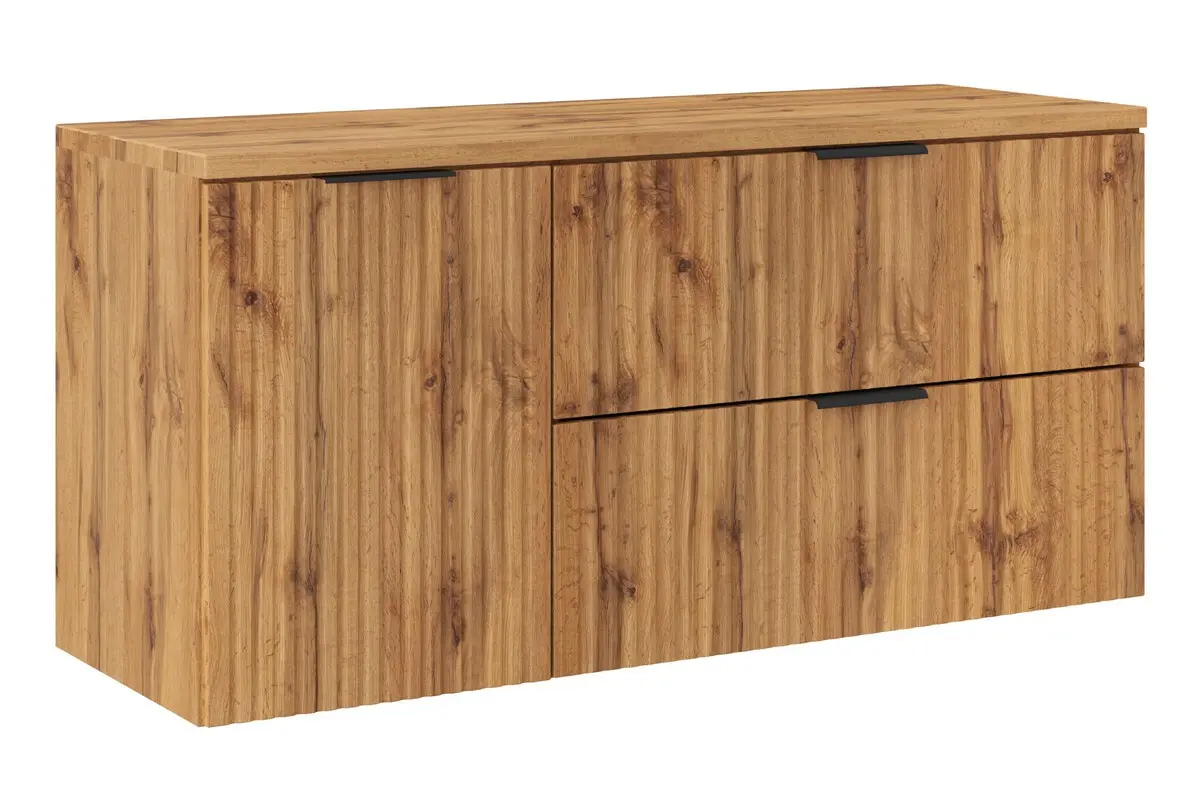 Comad Závěsná skříňka pod umyvadlo Casad s deskou a košem na prádlo 120 cm dub wotan