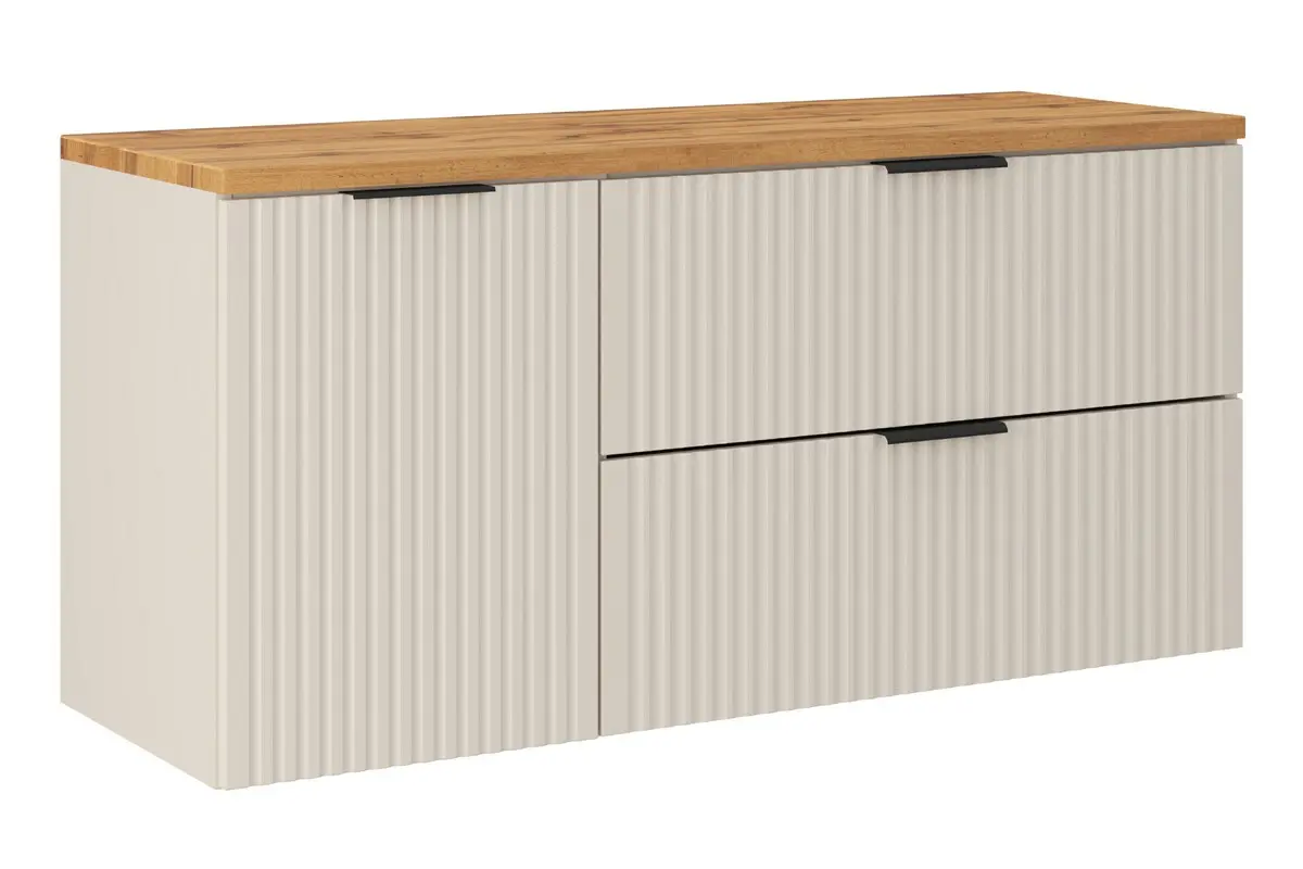 Comad Závěsná skříňka pod umyvadlo Adele Cashmere s deskou a košem na prádlo 120 cm kašmírová/dub wotan