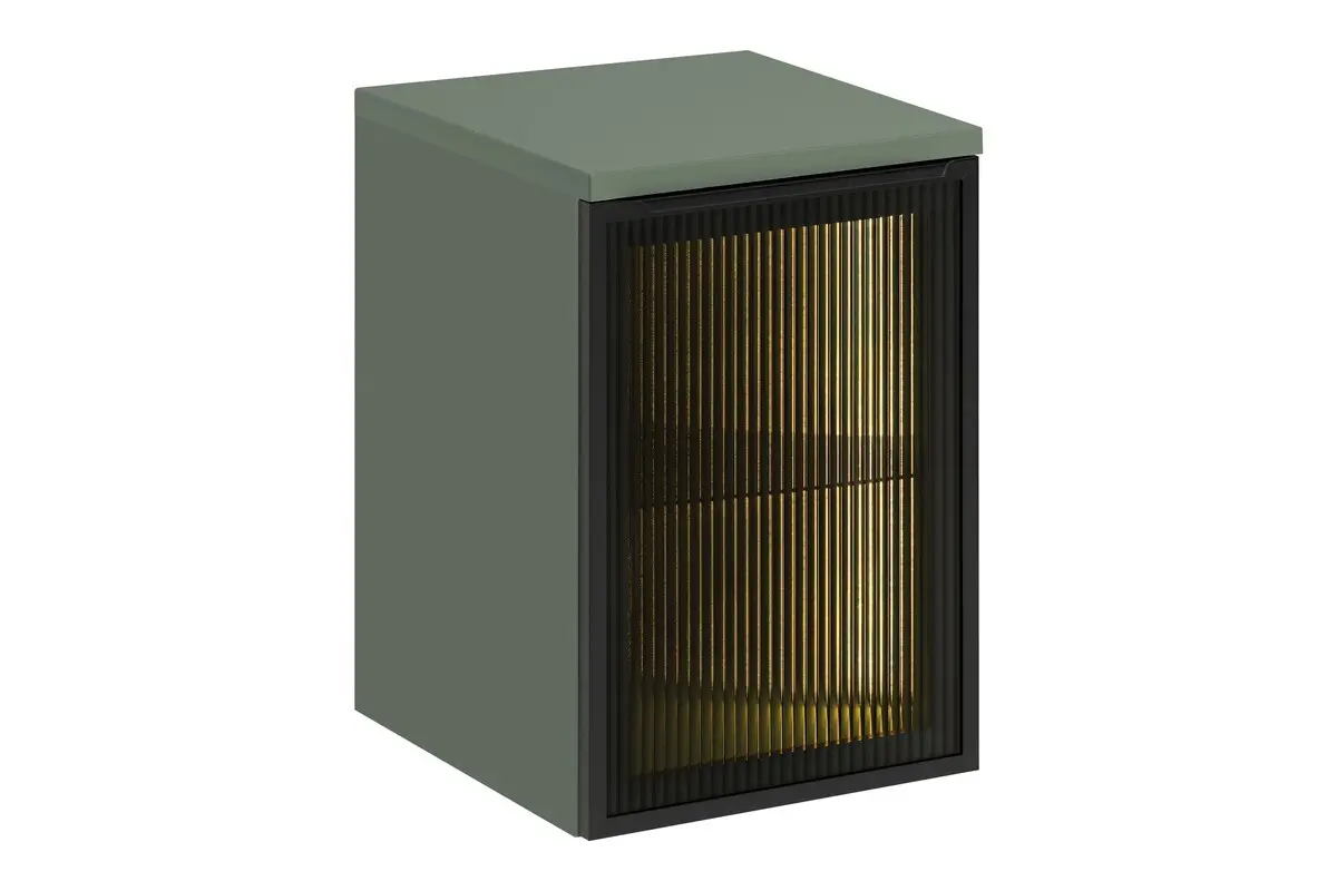 Comad Prosklená závěsná skříňka pod umyvadlo Sombra Green s LED osvětlením a deskou 40 cm reed green