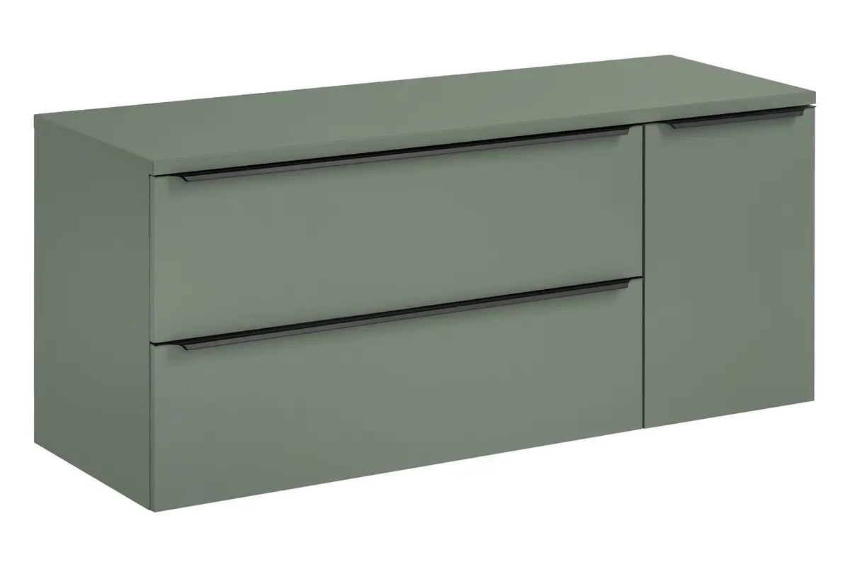 Comad Závěsná skříňka pod umyvadlo Sombra Green s košem na prádlo a deskou 140 cm reed green