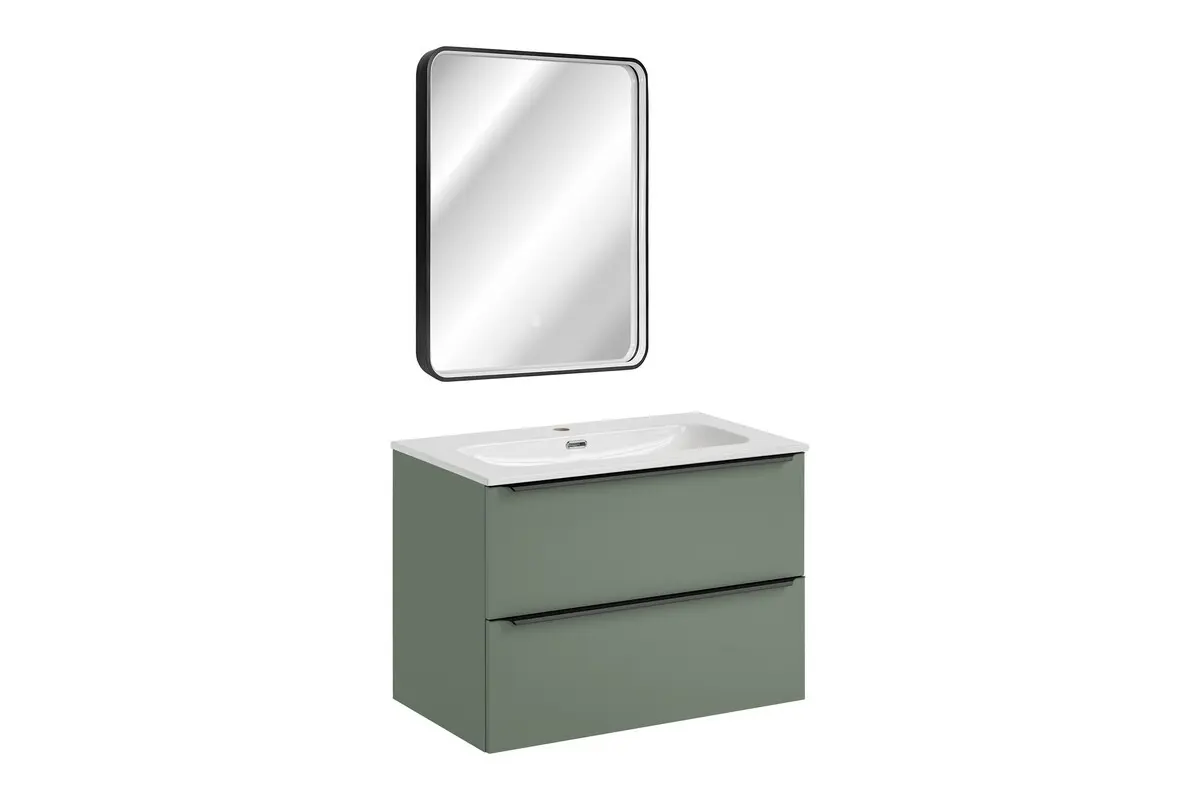 Comad Koupelnová sestava Sombra Green Fly se zápustným umyvadlem a LED zrcadlem 80 cm reed green