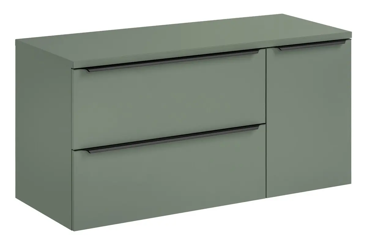 Comad Závěsná skříňka pod umyvadlo Sombra Green s košem na prádlo a deskou 120 cm reed green