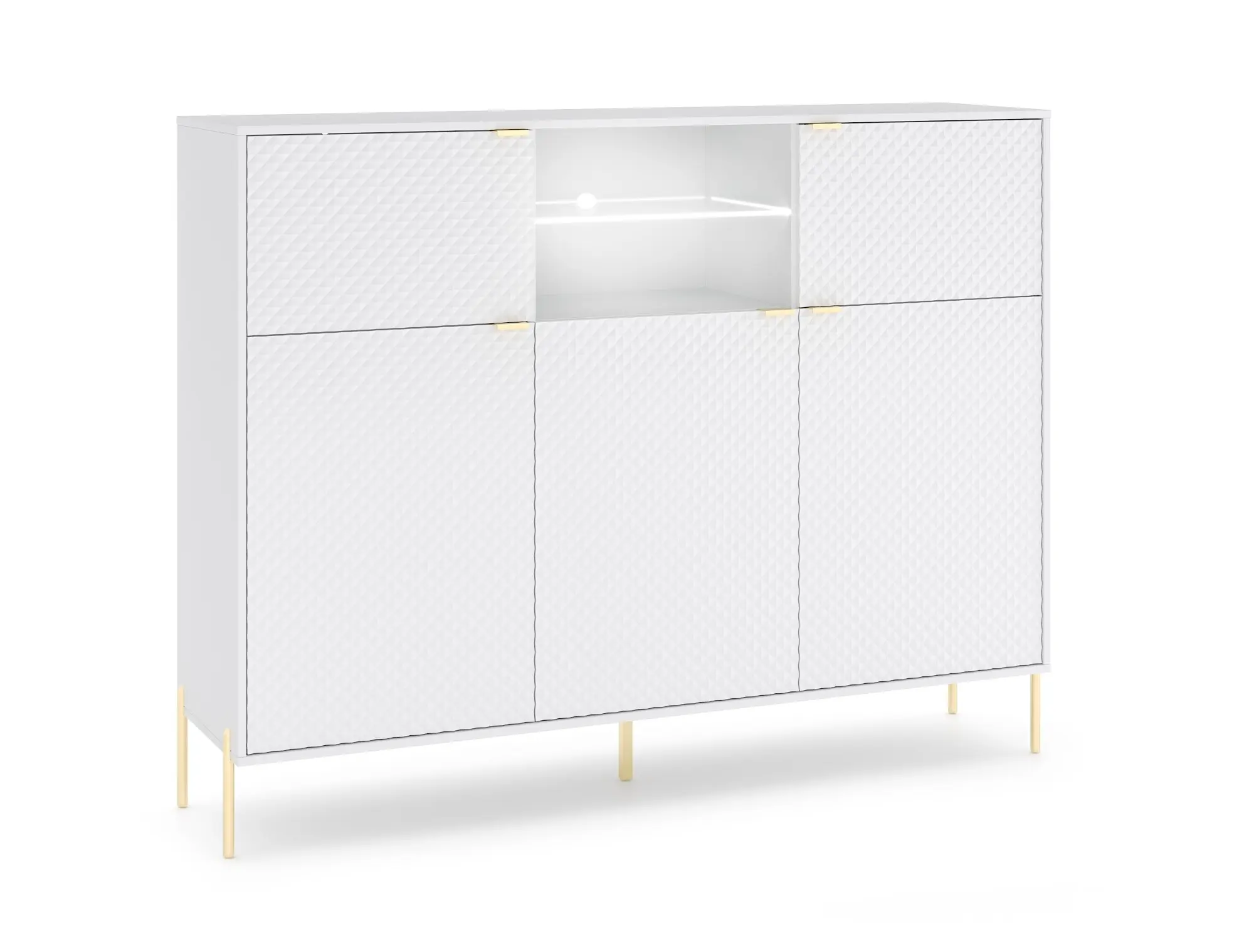 Vivaldi Komoda Diamond s LED osvětlením 153,9 cm bílý lesk