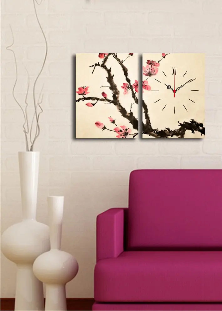 Wallity 2 dílné dekorativní nástěnné hodiny Tree krémovo-růžové