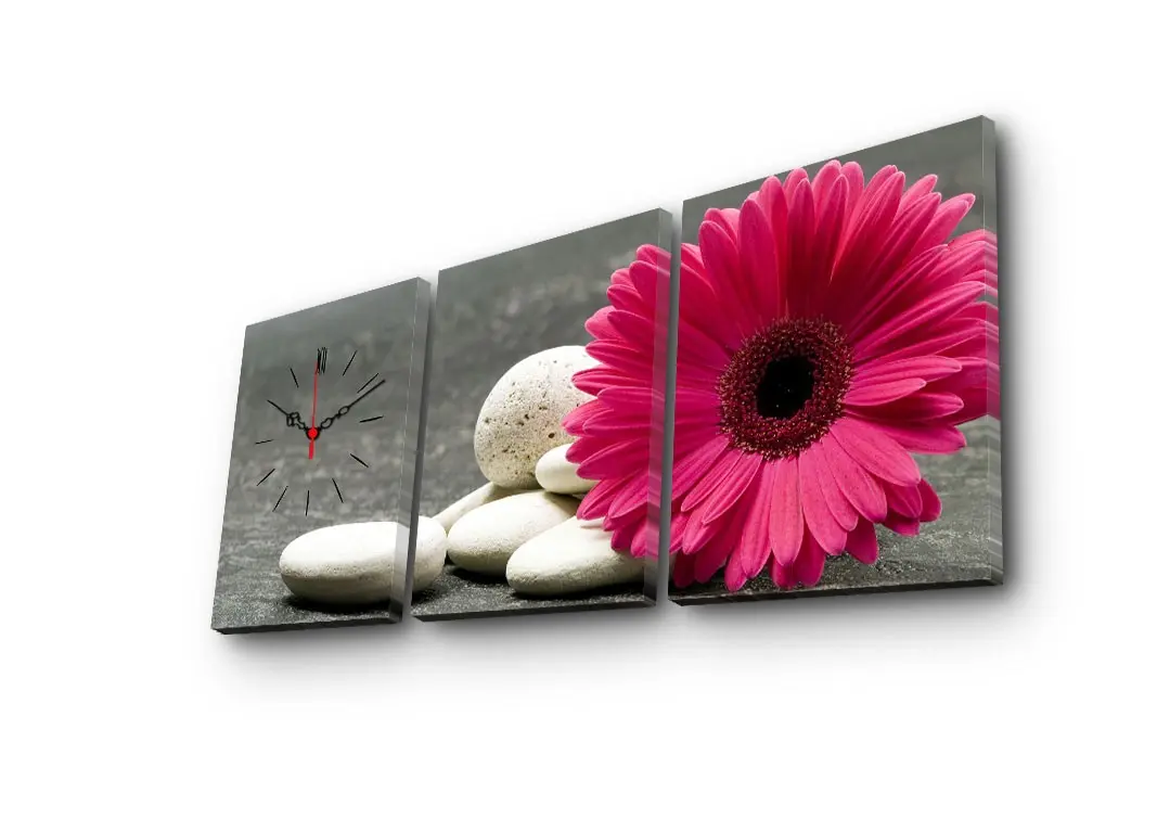 Hanah Home Obrazové nástěnné hodiny Gerbera 96x40 cm vícebarevné
