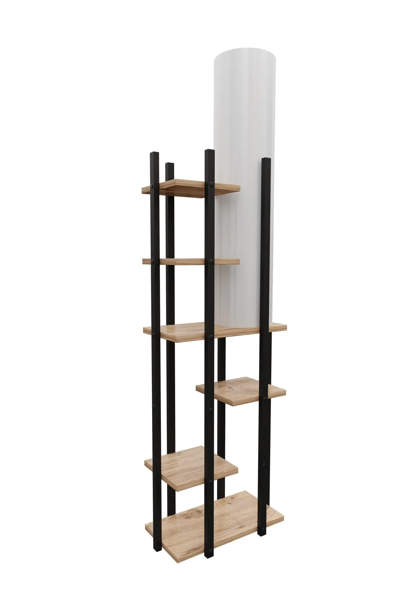 Opviq Stojací lampa Nora IV černá/přírodní dub
