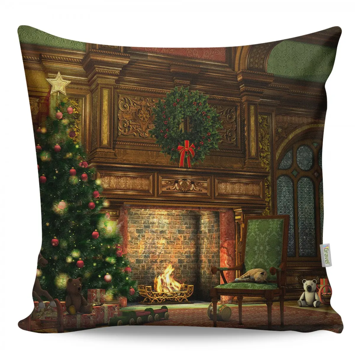 Hanah Home Vánoční dekorační polštář s krbem VASO 43x43 cm