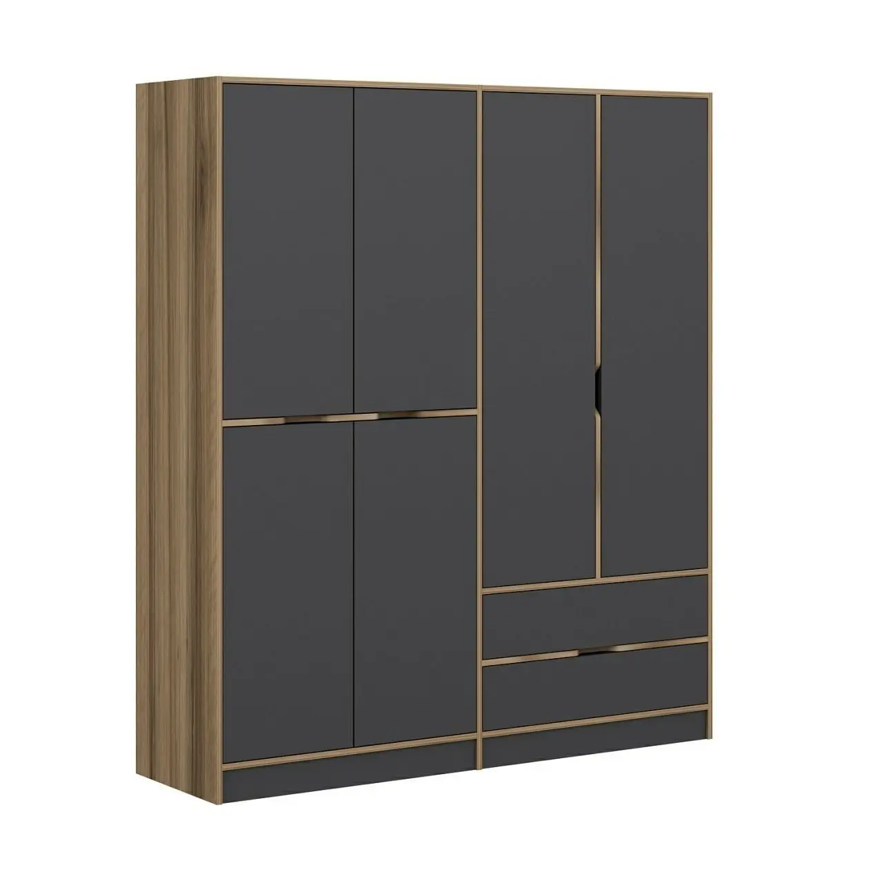 Kalune Design Šatní skříň Elina 180 cm grafit/ořech