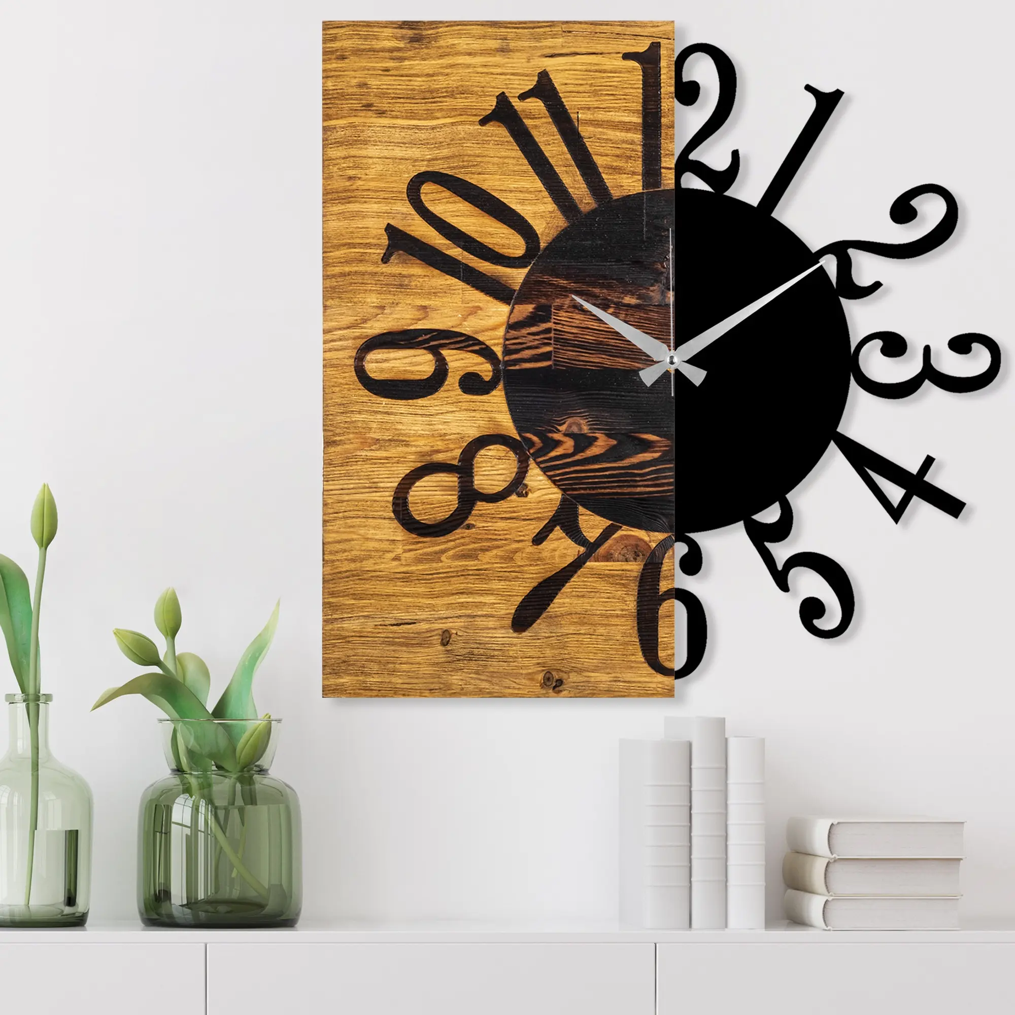 Wallity Dekorativní nástěnné hodiny WALLIE 58 cm černé/ořech