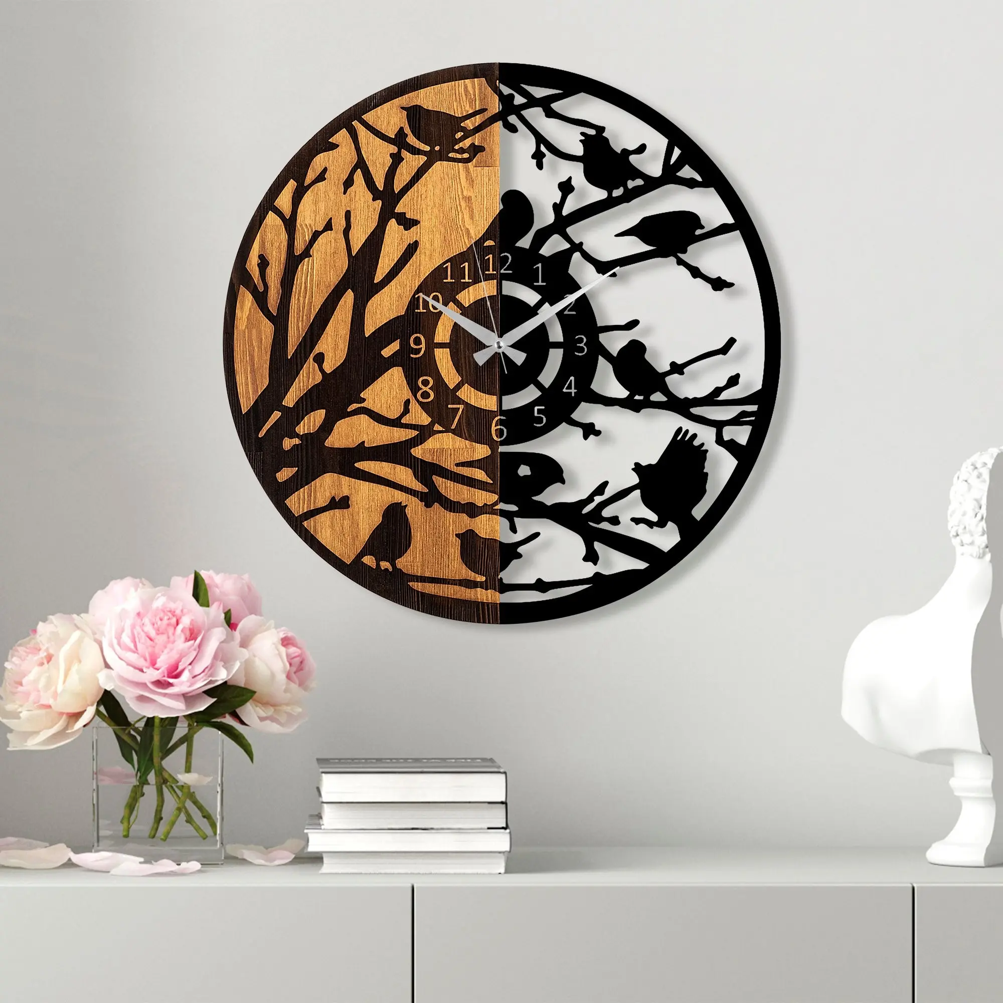 Wallity Dekorativní nástěnné hodiny WALLIE WOODEN 56 cm ořech/černé