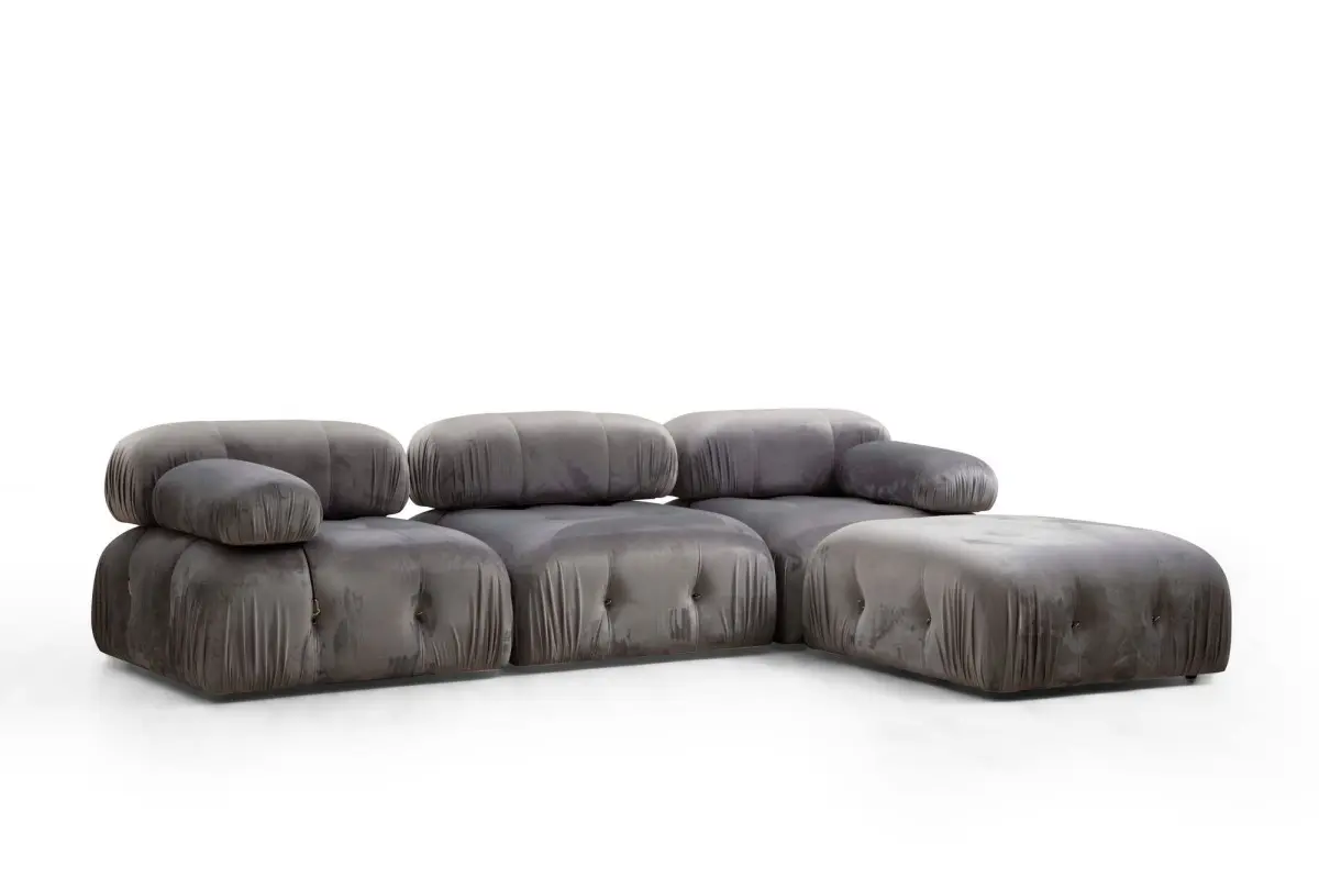 Hanah Home Rohová modulární sedací souprava Bubble 288 cm s taburetem samet šedá