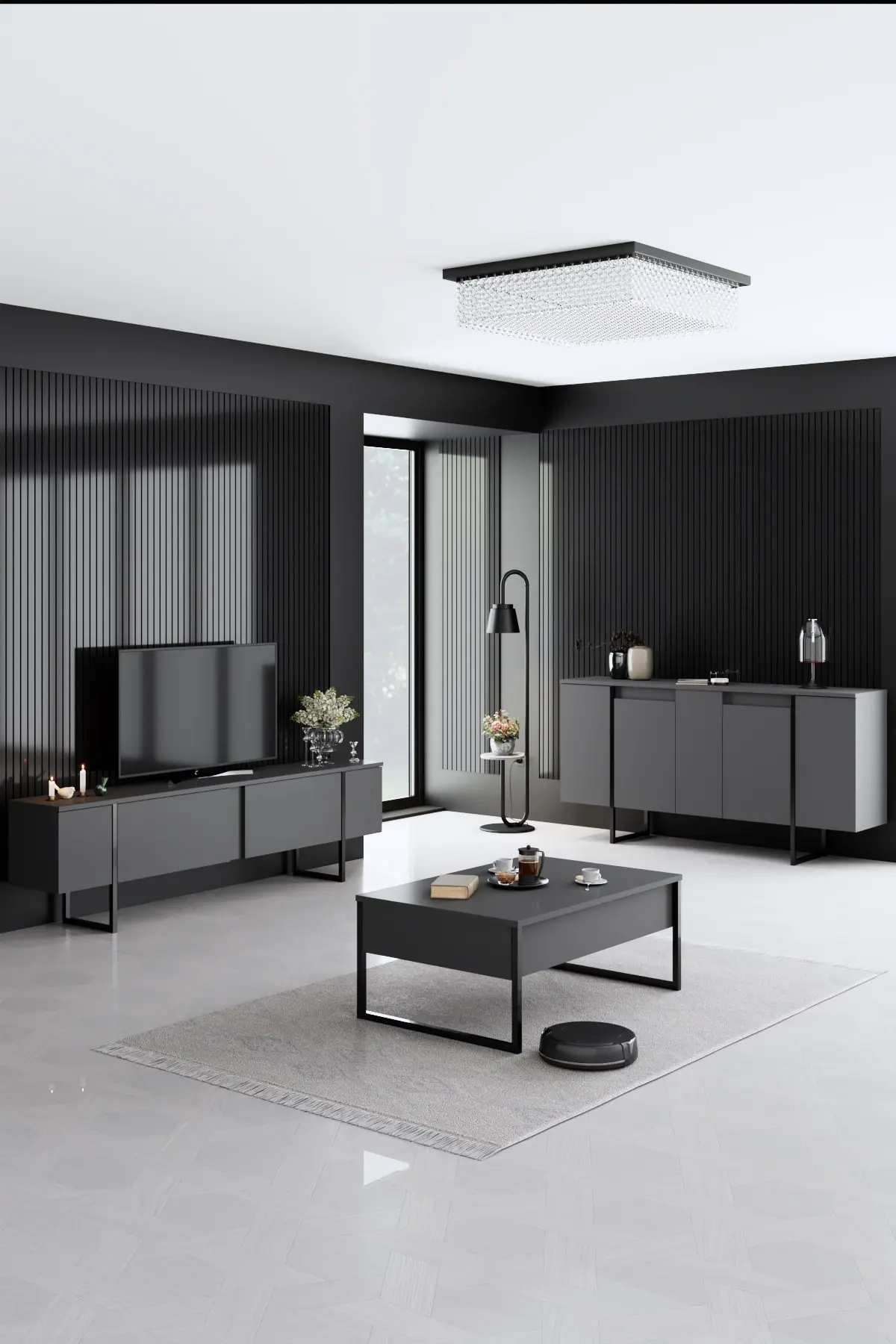 Kalune Design Sada nábytku do obývacího pokoje Luxe antracit/černá