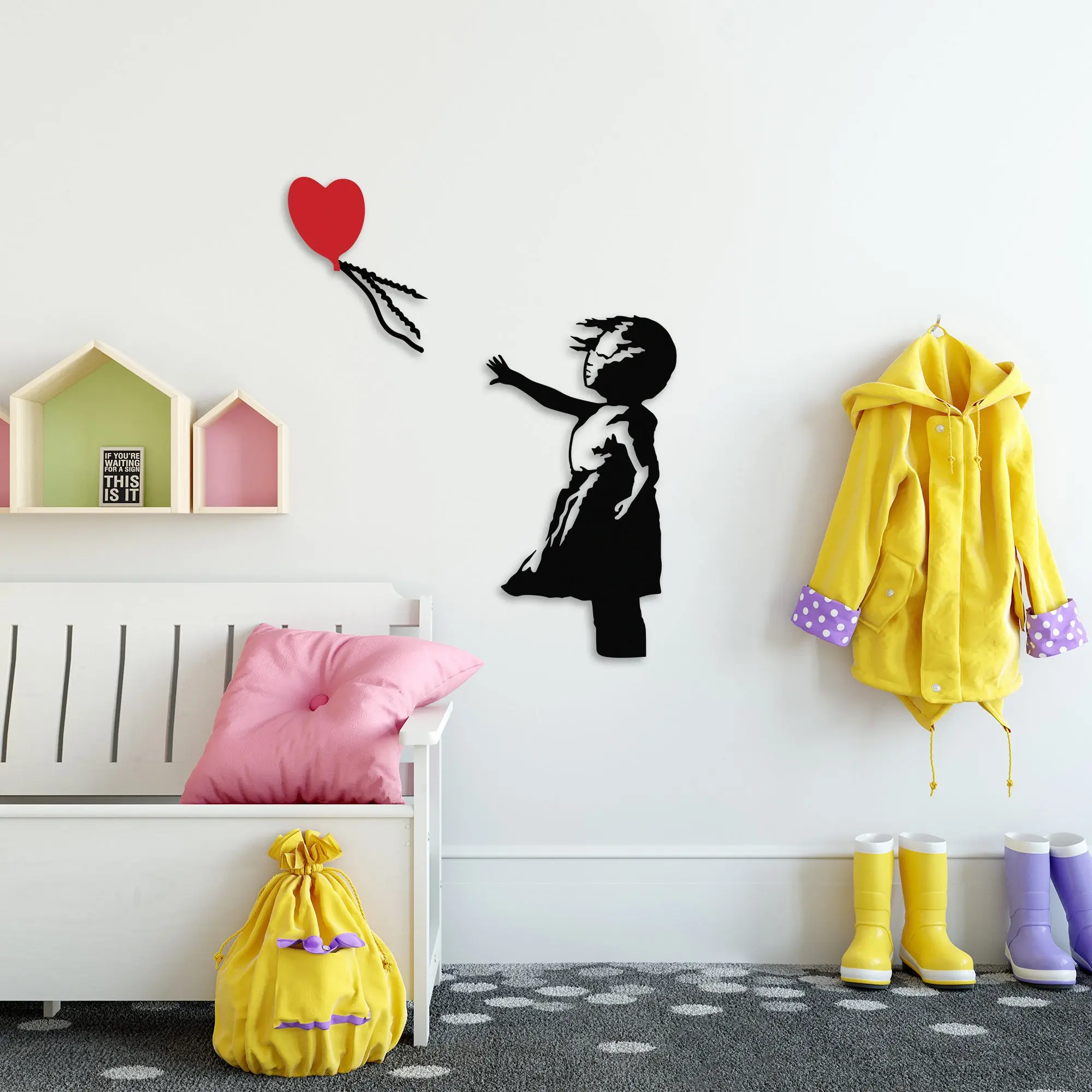 Wallity Nástěnná kovová dekorace Banksy 13 černá/červená