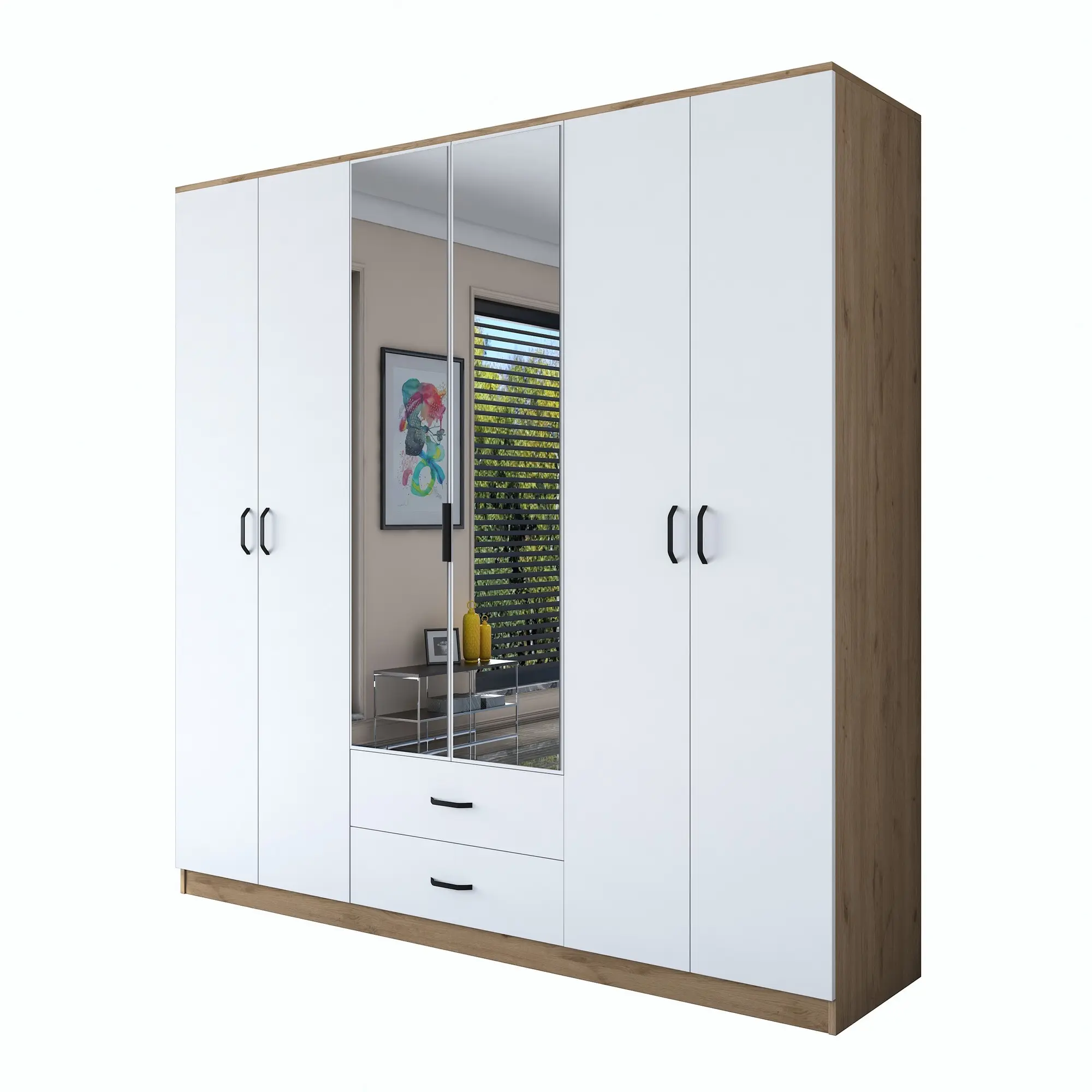 Kalune Design Šatní skříň BA 130 210 cm se zrcadlem ořech/bílá