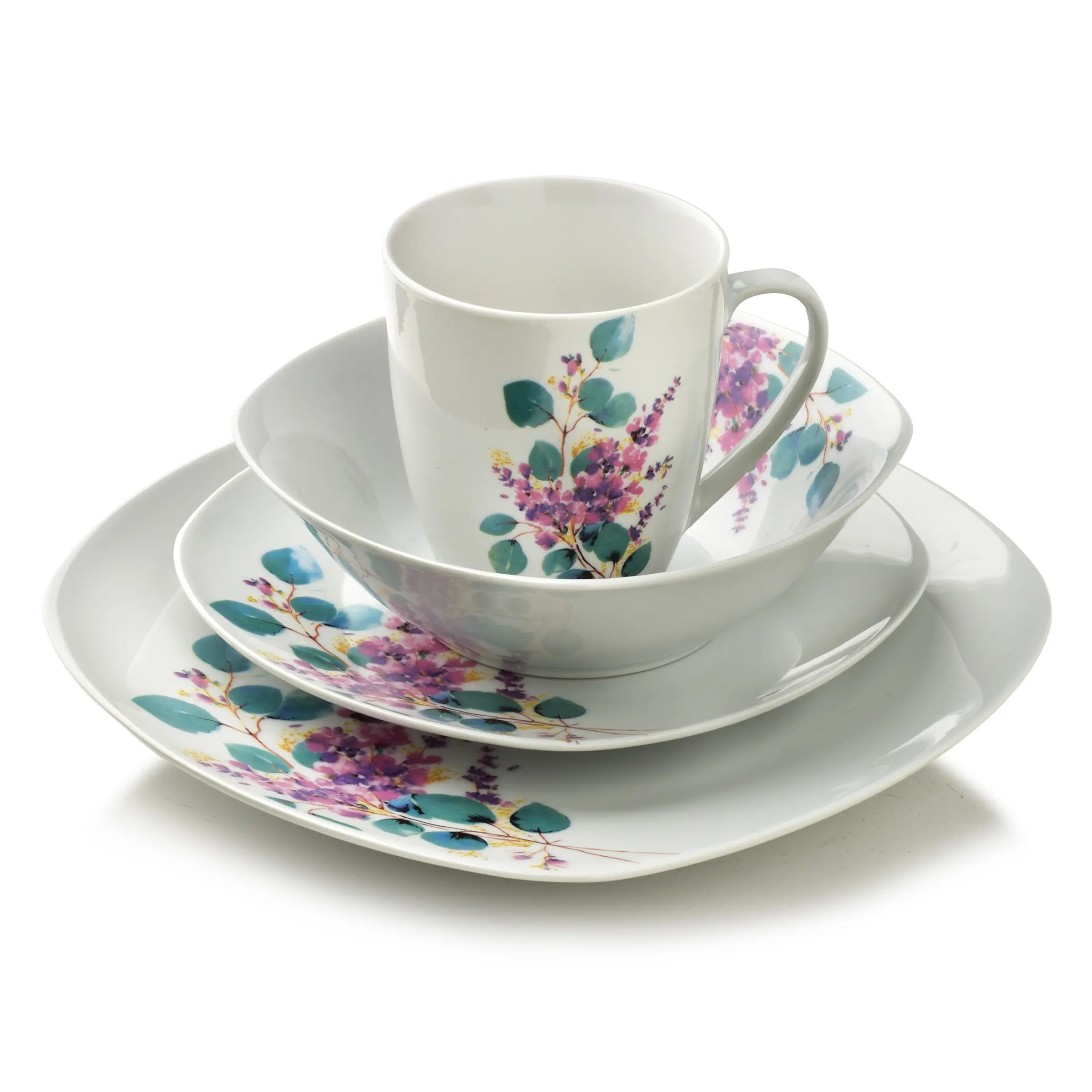 Affekdesign Porcelánová jídelní sada s hrníčkem LEA Lavender 16 ks bílá/fialová