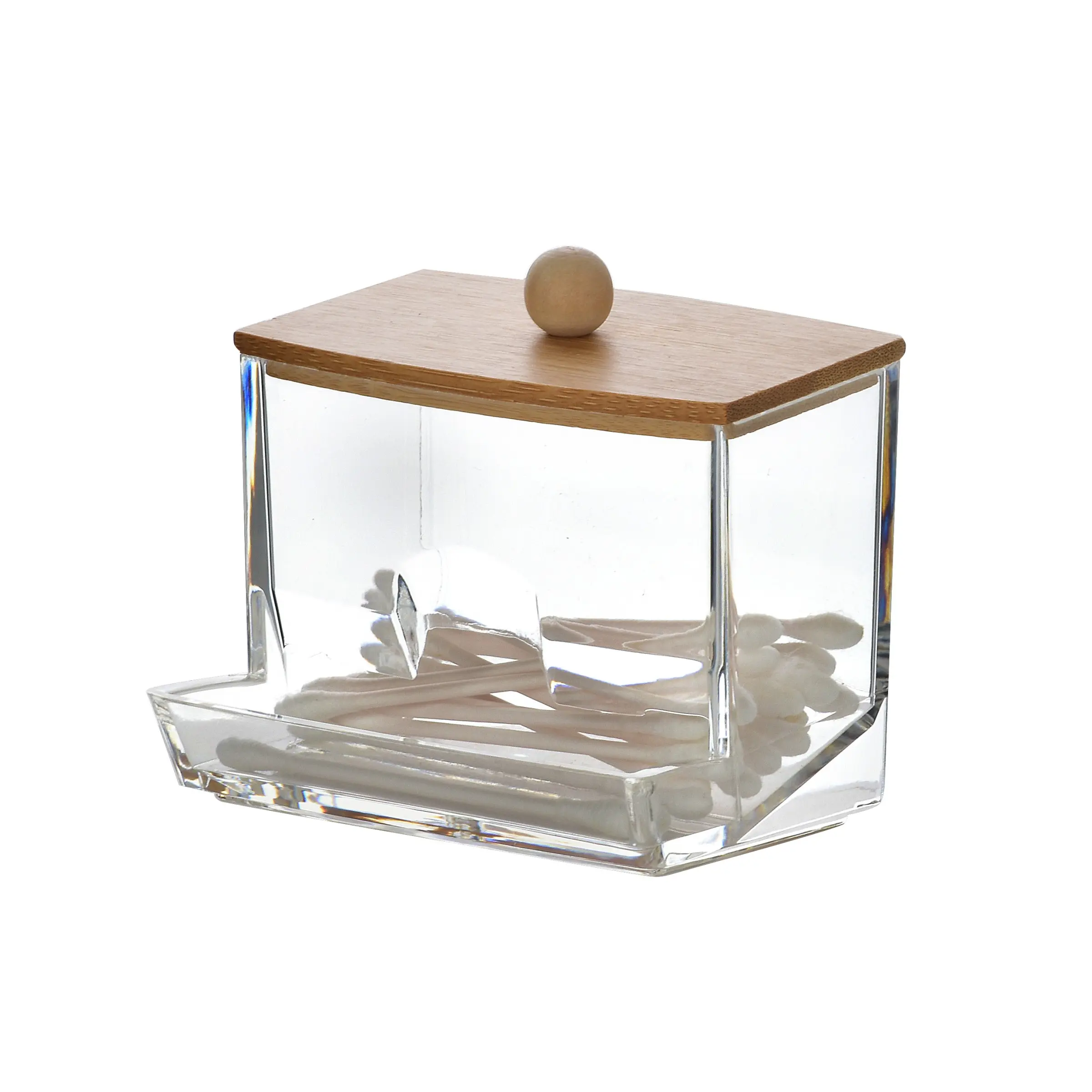 Bathlab Kosmetický organizér na vatové tyčinky BEA 8,5x5,5x8,5 cm bambus/čirý