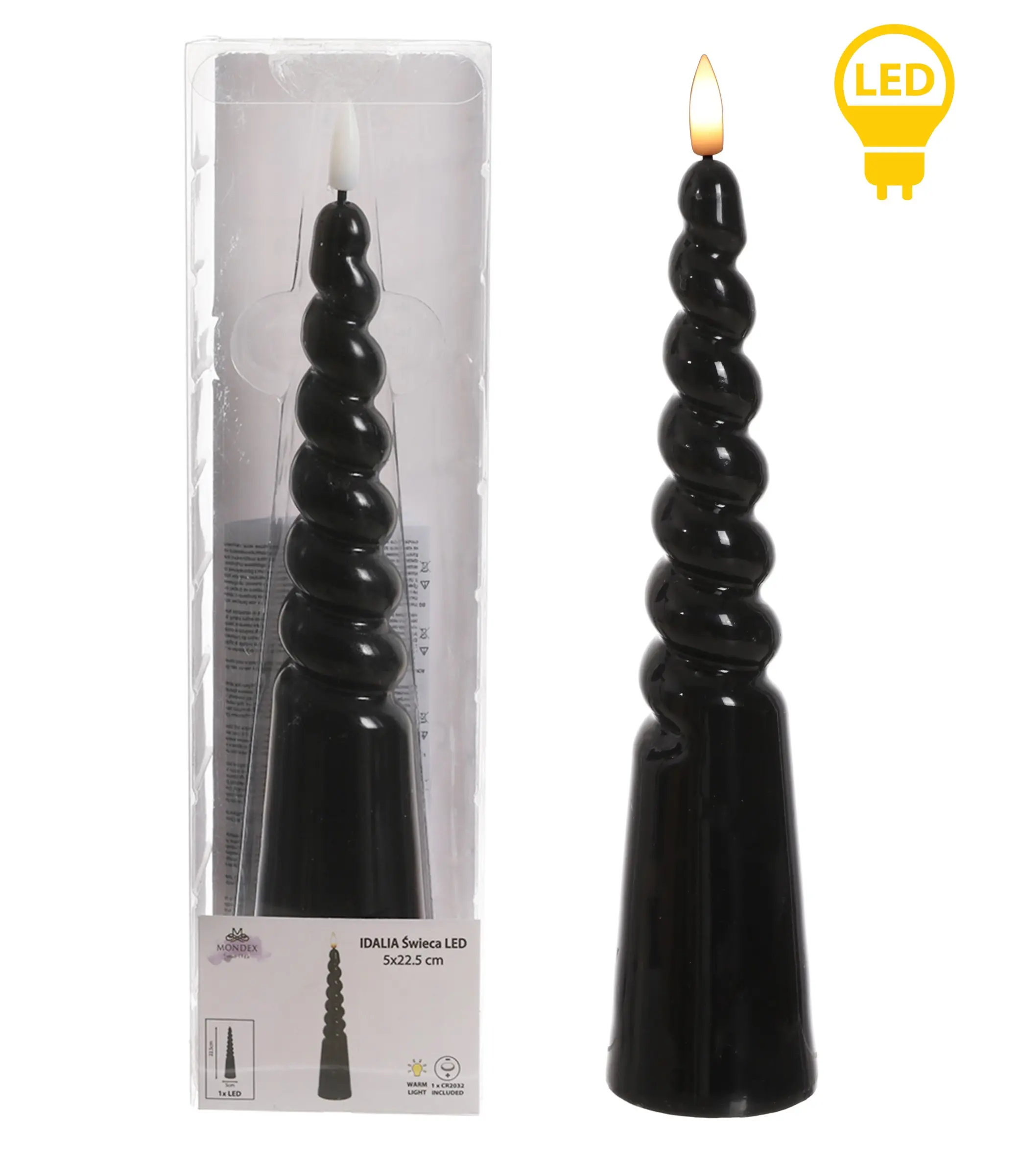 Mondex LED svíčka IDALIA SPIRAL 25 cm černá