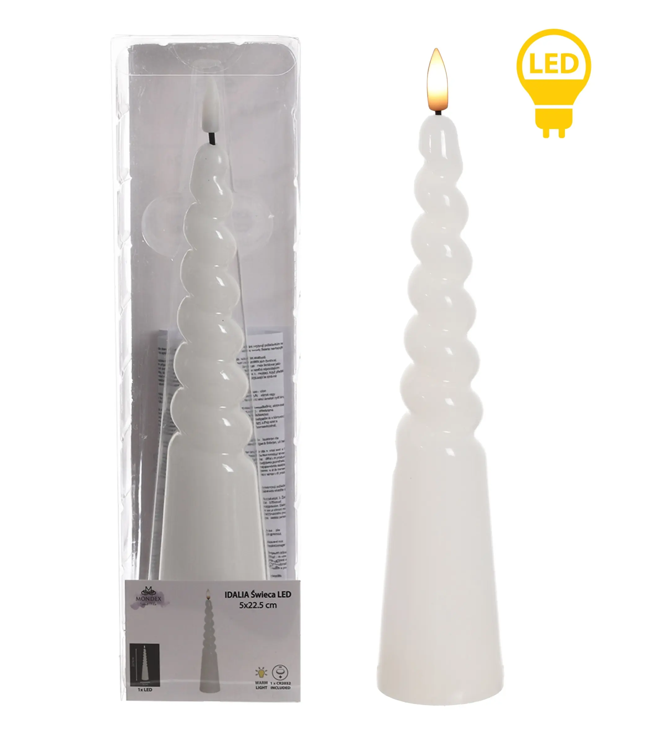 Mondex LED svíčka IDALIA SPIRAL 25 cm bílá