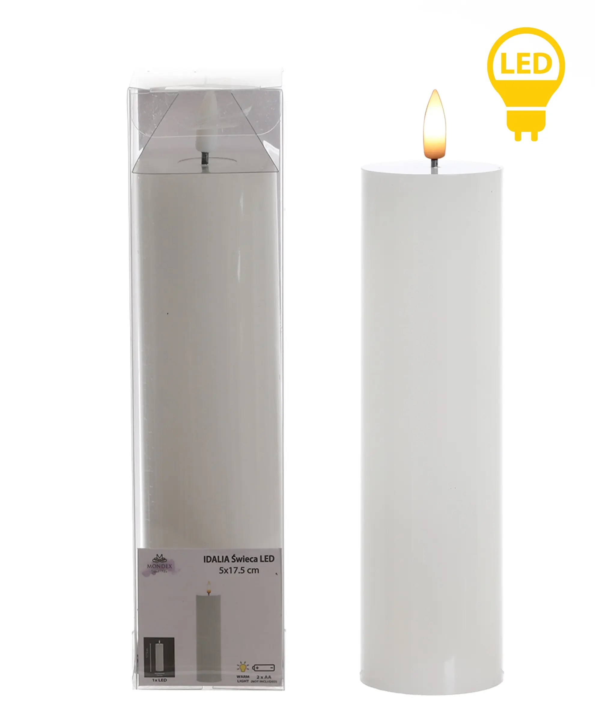 Mondex LED svíčka IDALIA 21 cm bílá