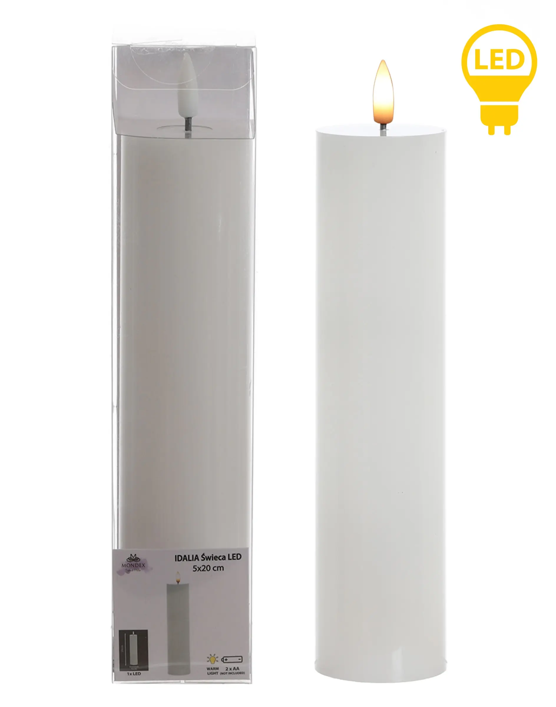 Mondex LED svíčka IDALIA 23 cm bílá