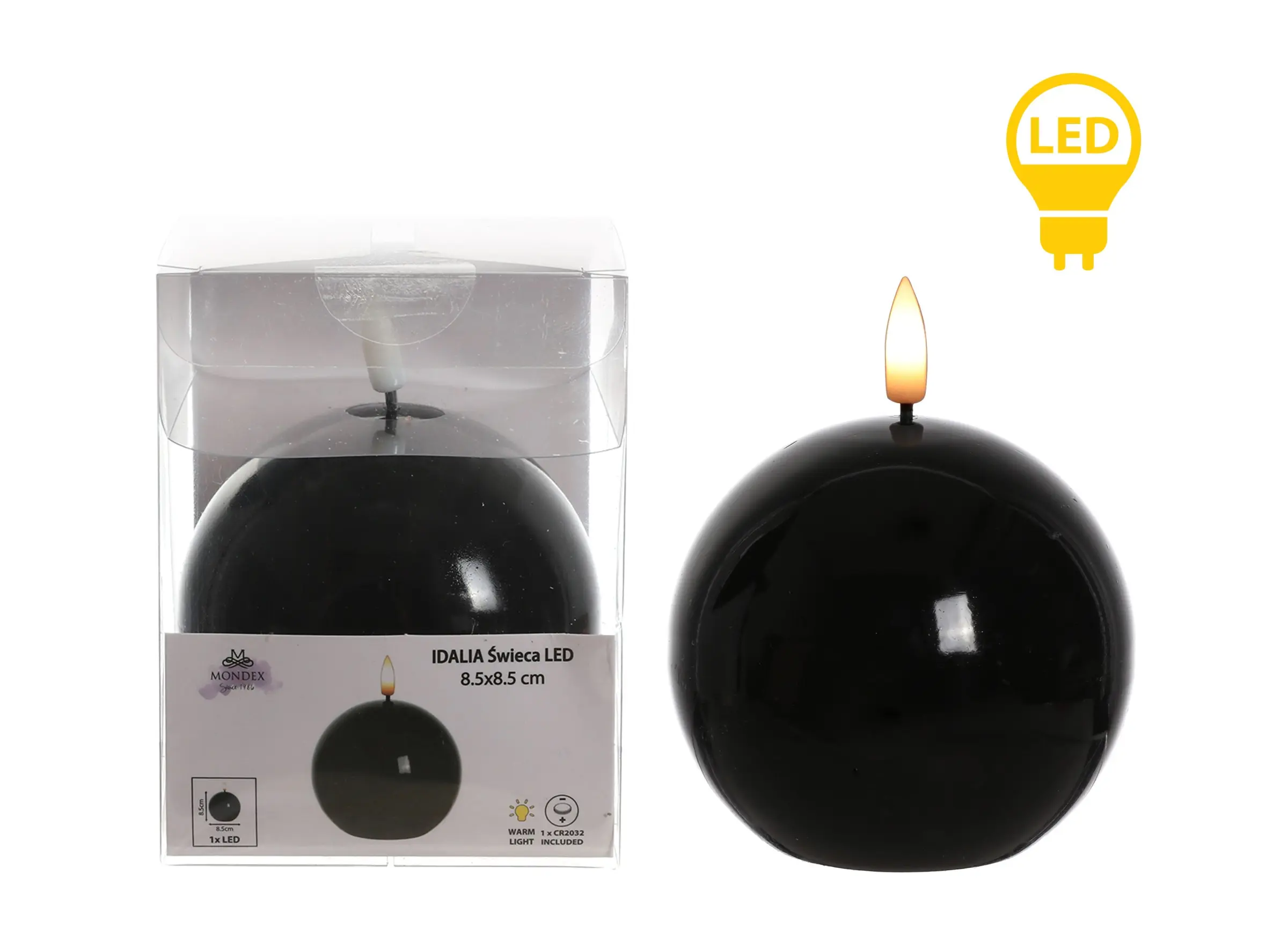 Mondex LED svíčka IDALIA BEAD 11 cm černá