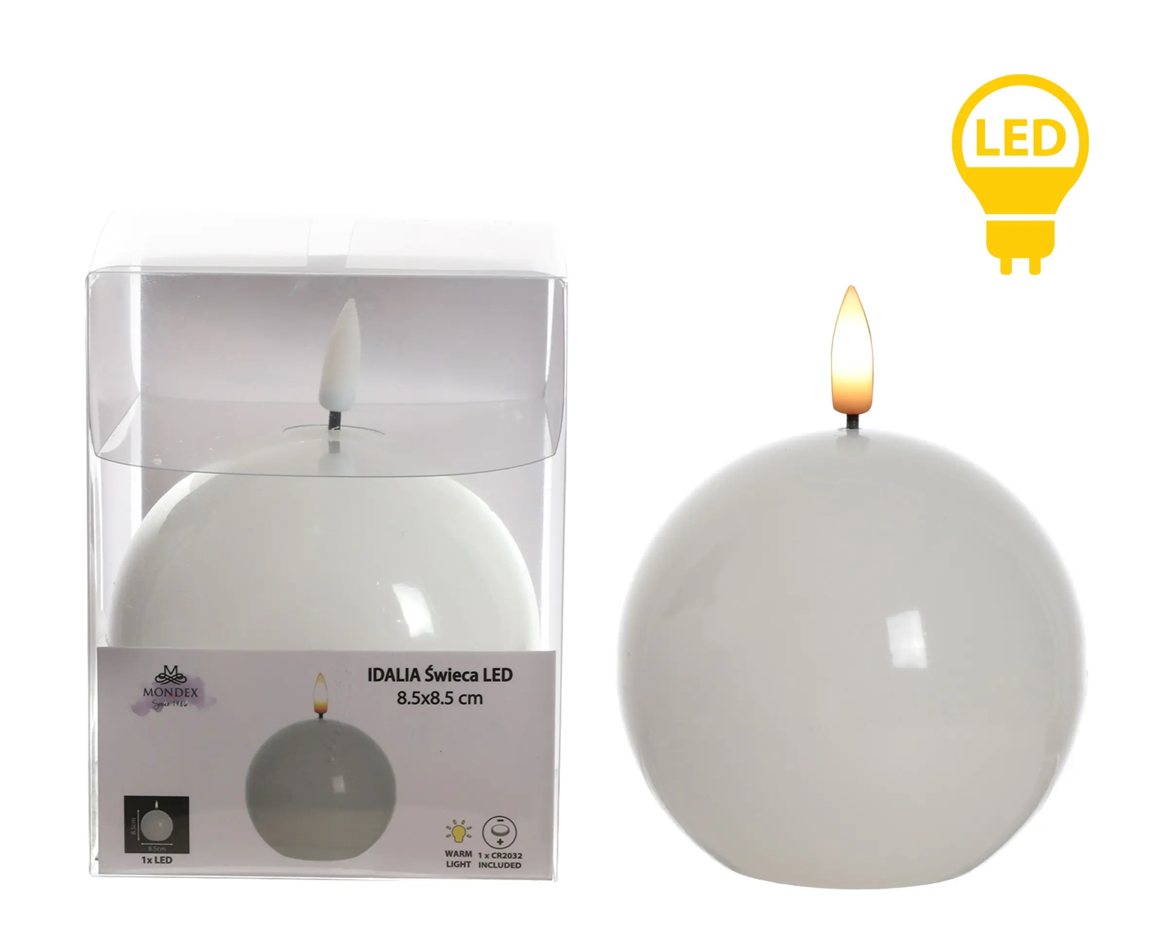 Mondex LED svíčka IDALIA BEAD 11 cm bílá