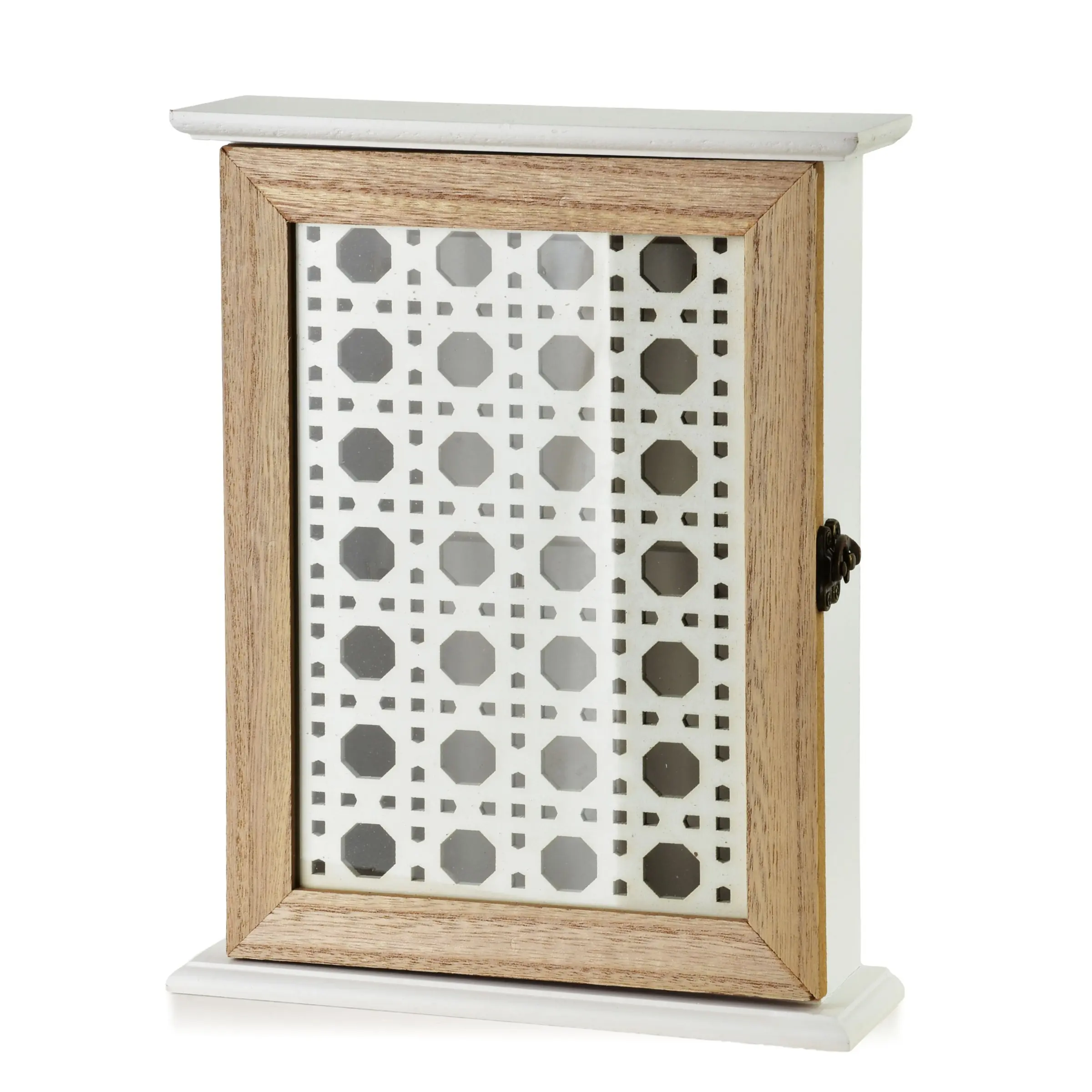 Mondex Dřevěná skříňka na klíče STACY Lace 19,5x6,5x25 cm hnědá/bílá